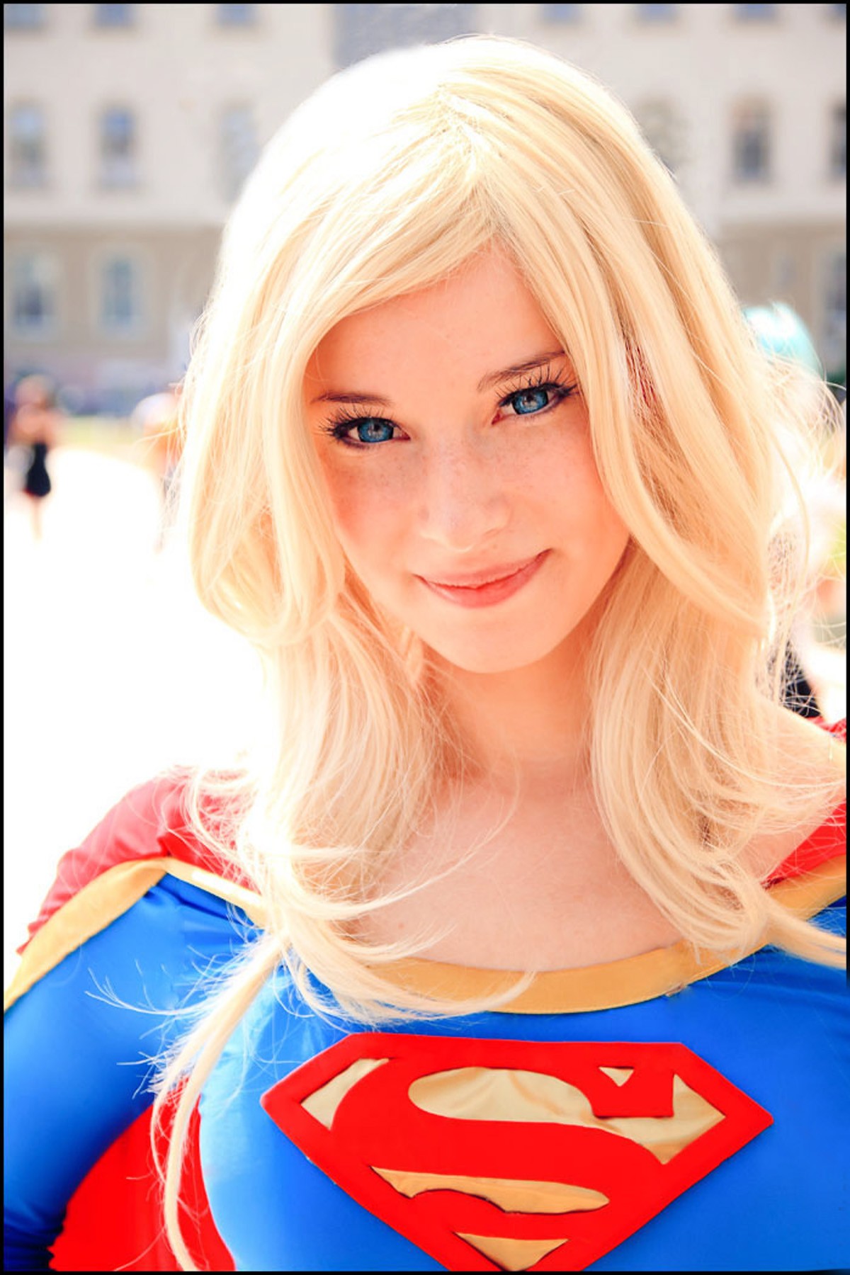 People 1200x1800 Enji Night women cosplay blonde Supergirl smiling model blue eyes long hair looking at viewer superheroines costumes