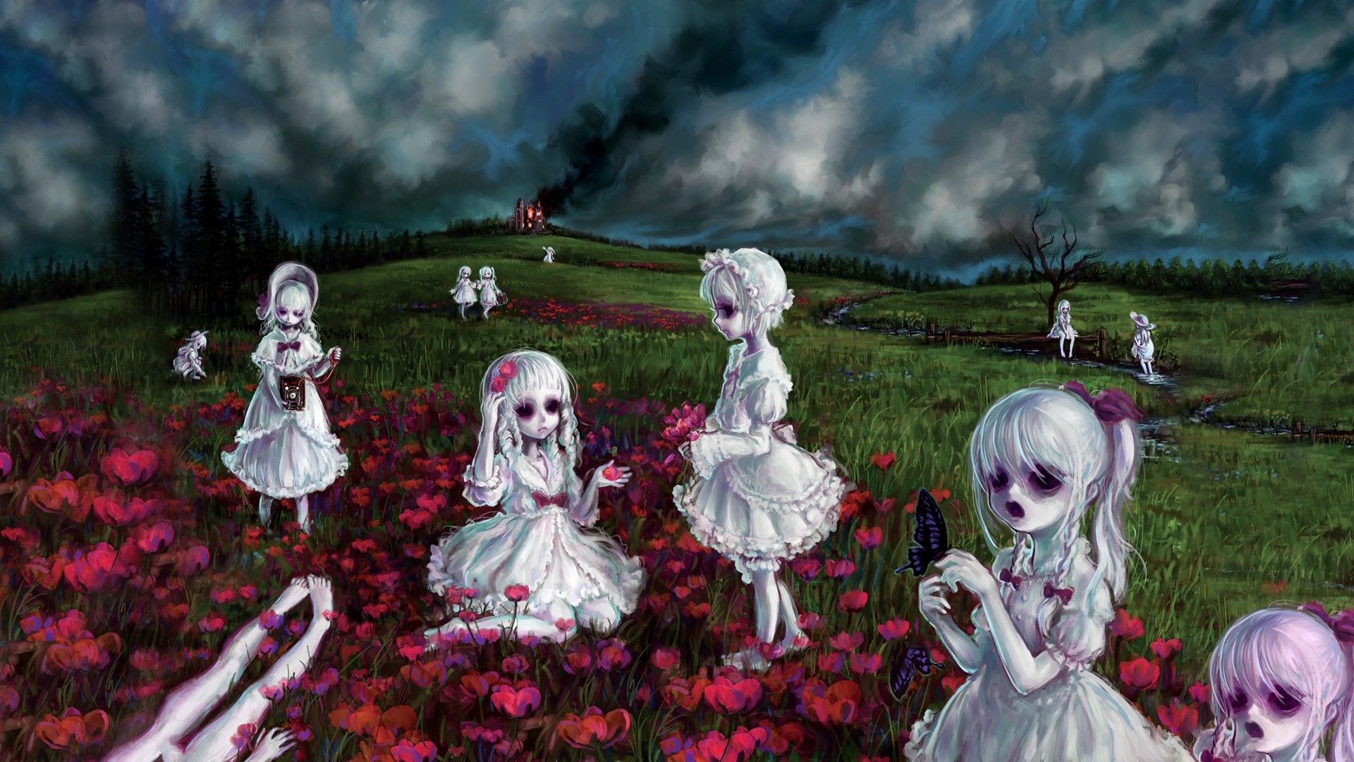 Anime 1920x1080 anime girls anime landscape flowers plants spooky