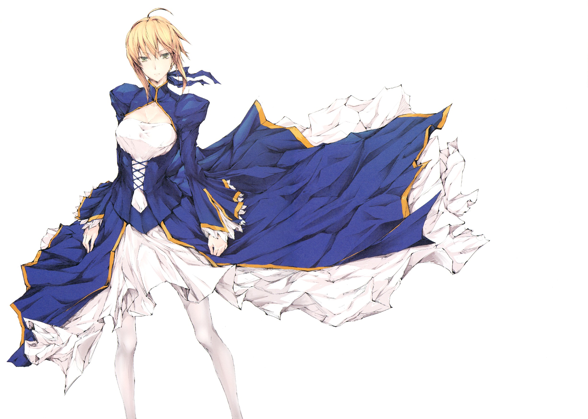 Anime 2454x1749 Fate series Saber blonde anime girls dress blue dress anime simple background white background