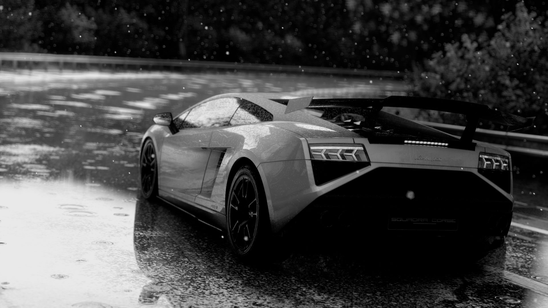 General 1920x1080 Lamborghini car supercars rain road asphalt vehicle monochrome Driveclub italian cars Volkswagen Group video games