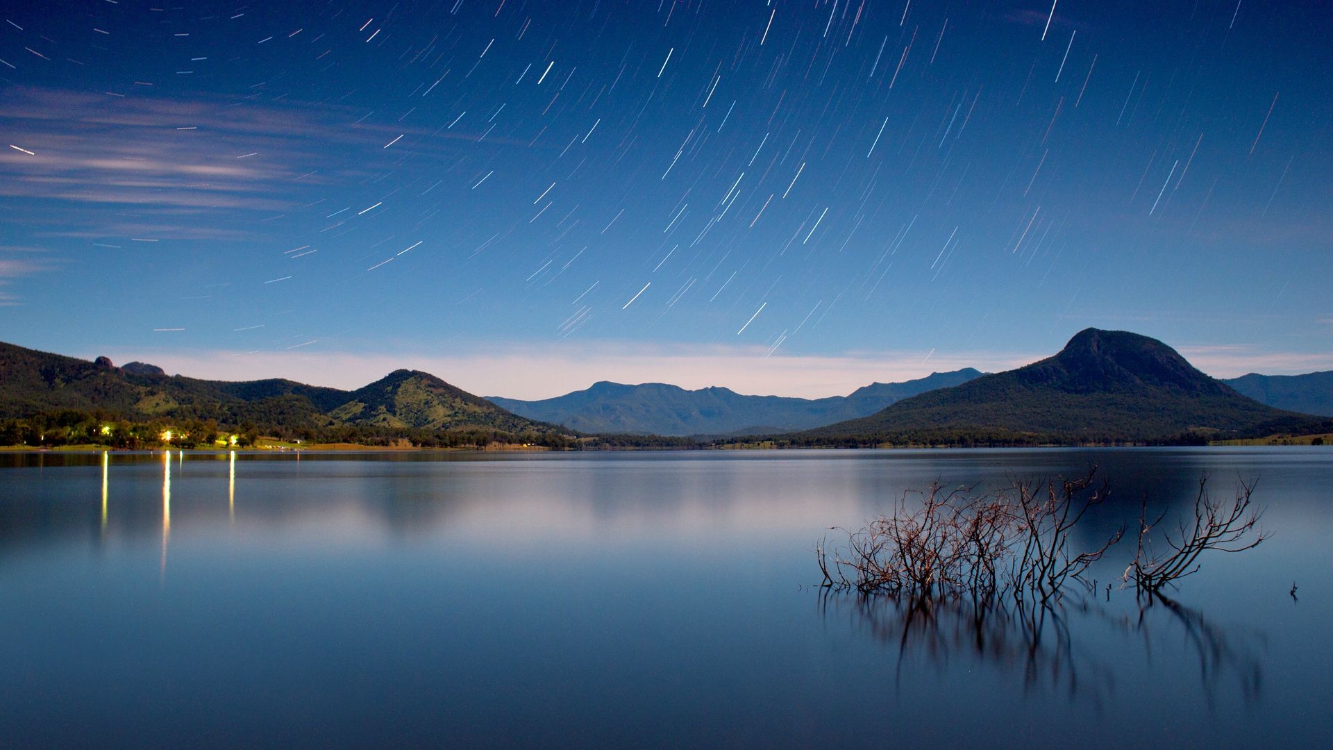 General 1920x1080 reflection long exposure mountains stars landscape nature sky calm waters