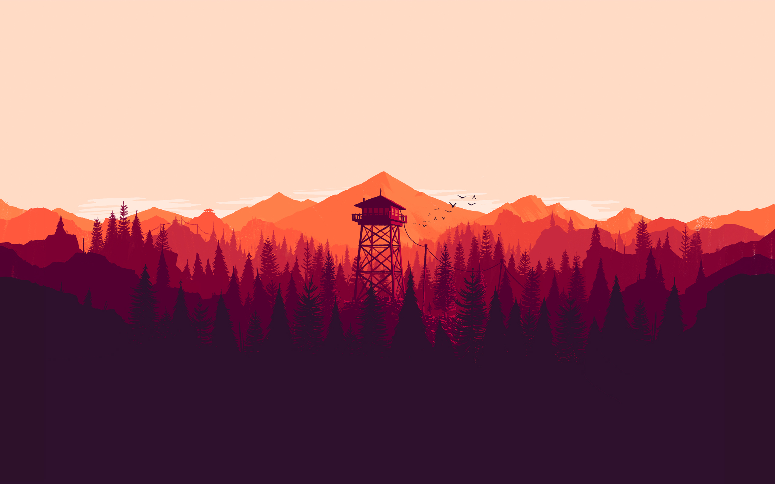 General 2560x1600 drawing traditional art Firewatch video games PC gaming mountains nature trees landscape video game art