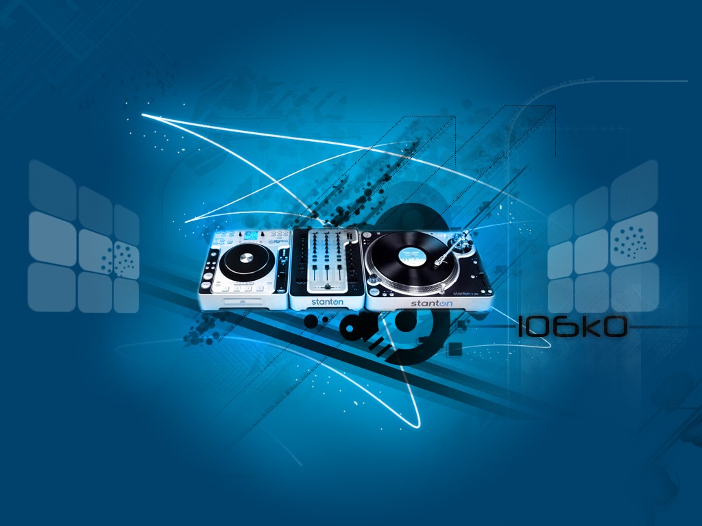 General 1024x768 music digital art turntables blue background audio-technica