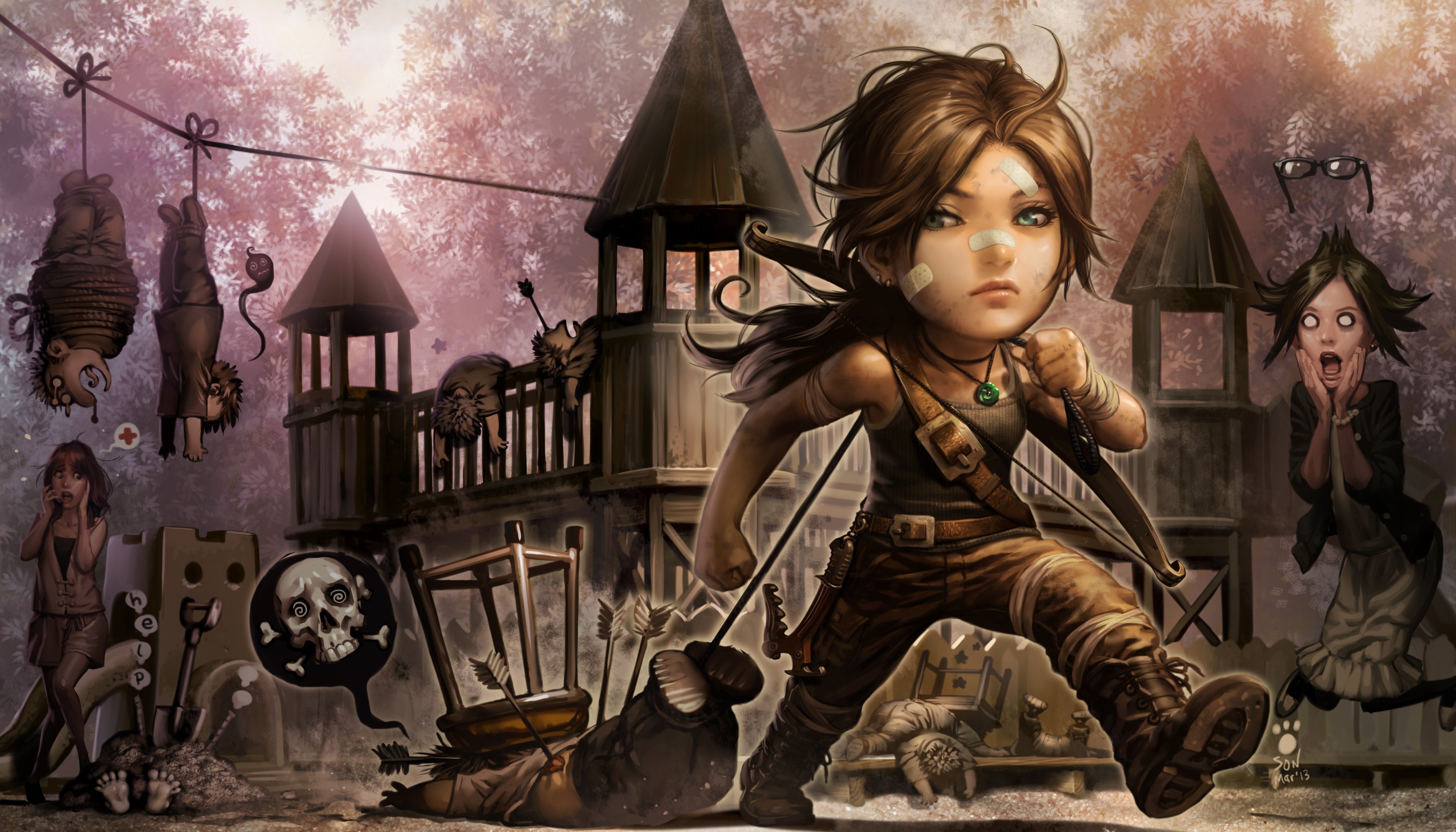 General 3500x2000 video games humor Tomb Raider video game art PC gaming video game girls Lara Croft (Tomb Raider) fan art bow video game characters