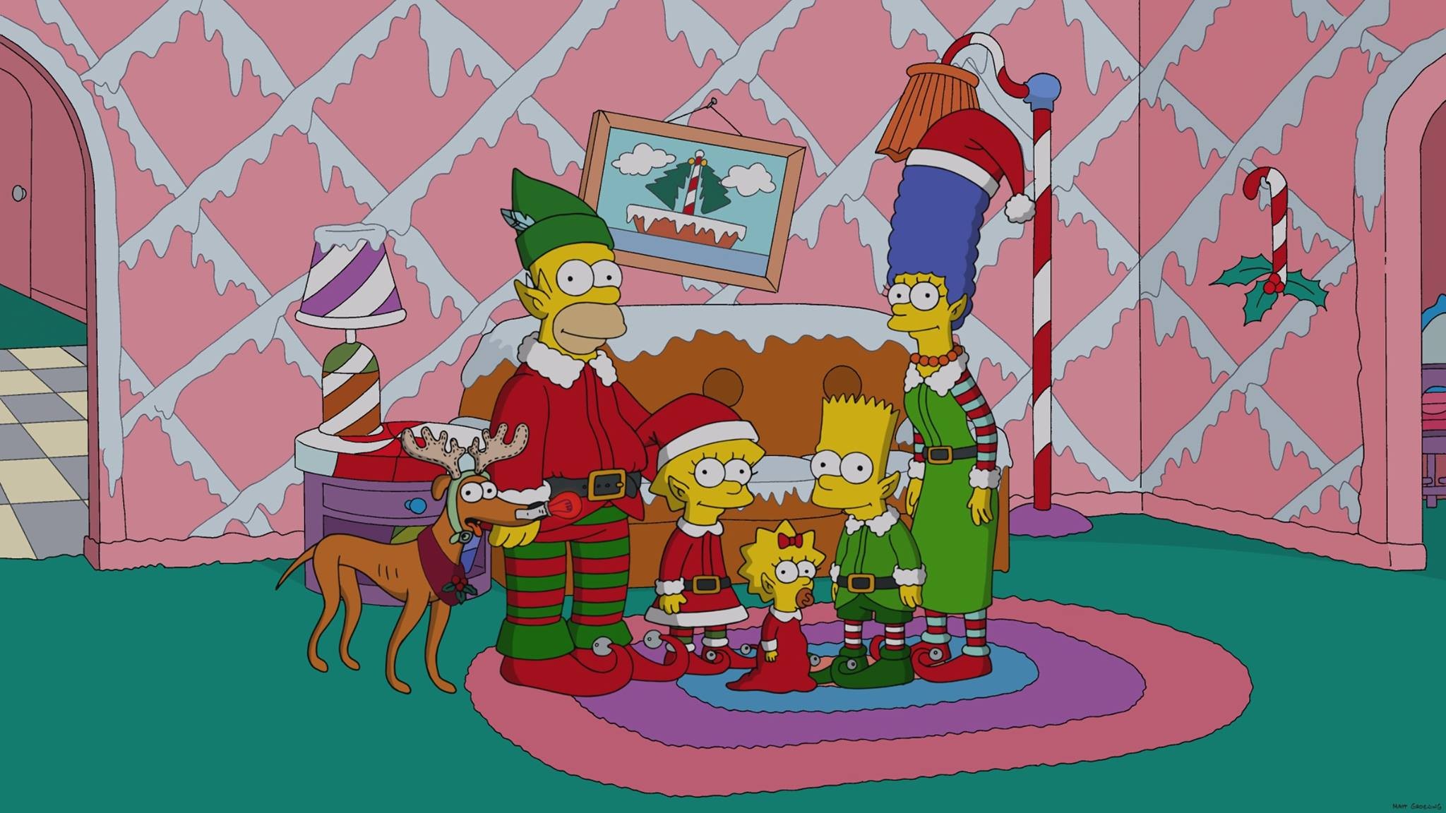 General 2048x1152 The Simpsons Homer Simpson Lisa Simpson Maggie Simpson Bart Simpson Marge Simpson dog Christmas cartoon TV series