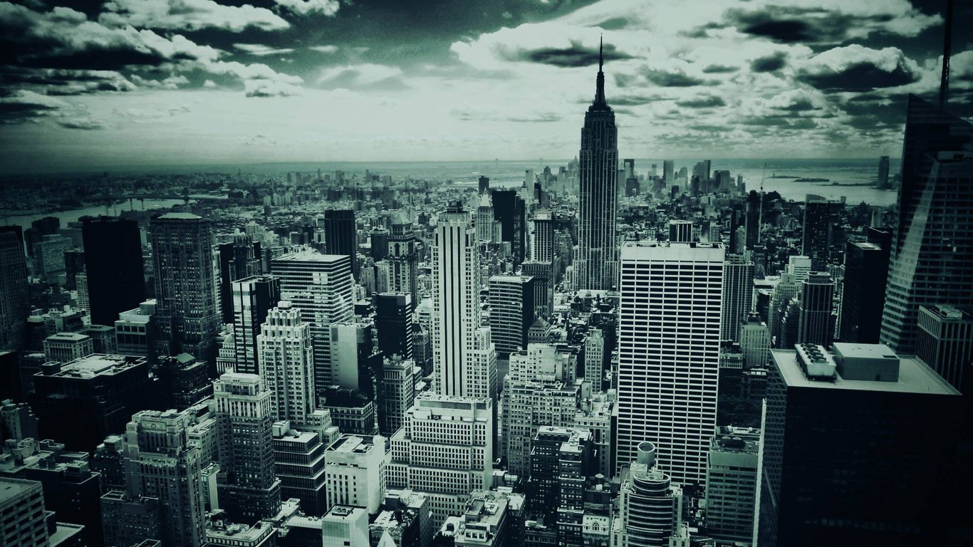 General 1366x768 cityscape city building gray New York City USA sky monochrome clouds