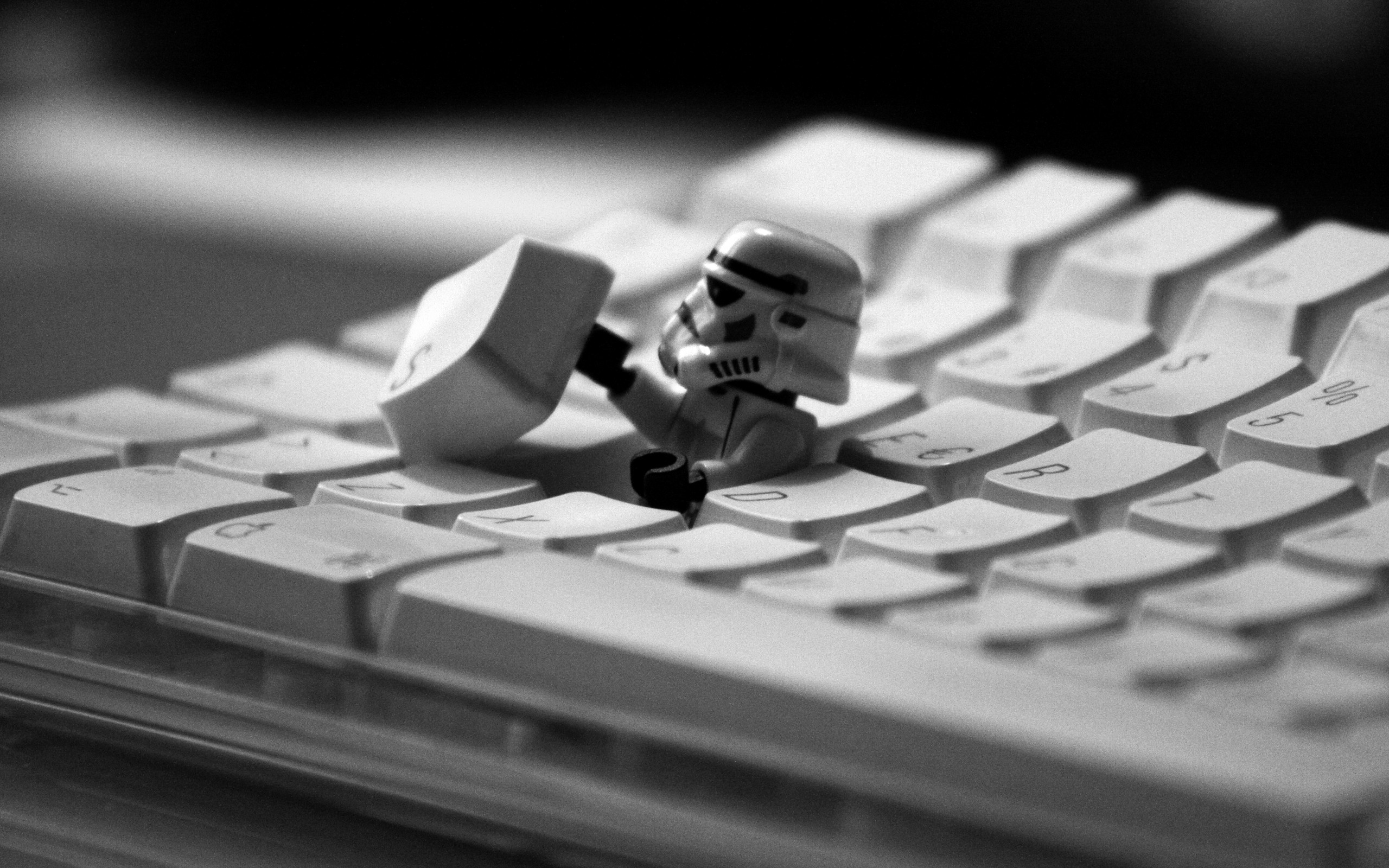 General 2560x1600 LEGO keyboards monochrome humor Imperial Stormtrooper Star Wars Humor Star Wars stormtrooper helmet figurines movie characters