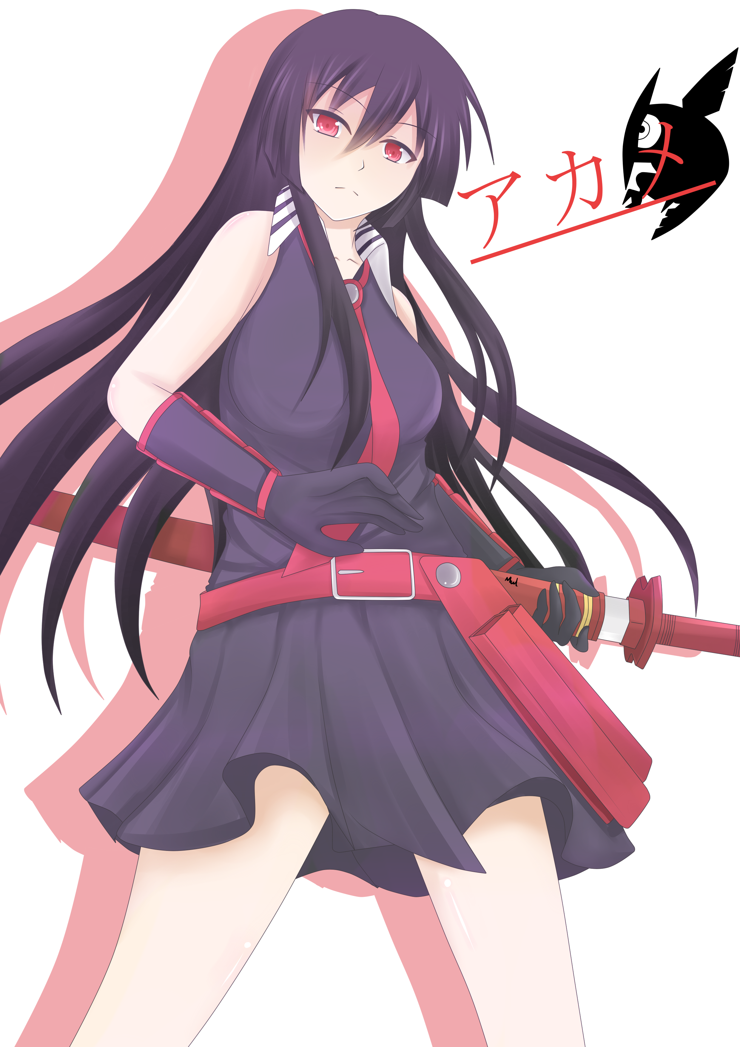 Anime 2480x3507 Akame ga Kill! Akame anime girls anime purple hair red eyes women with swords sword looking at viewer white background simple background gloves long hair