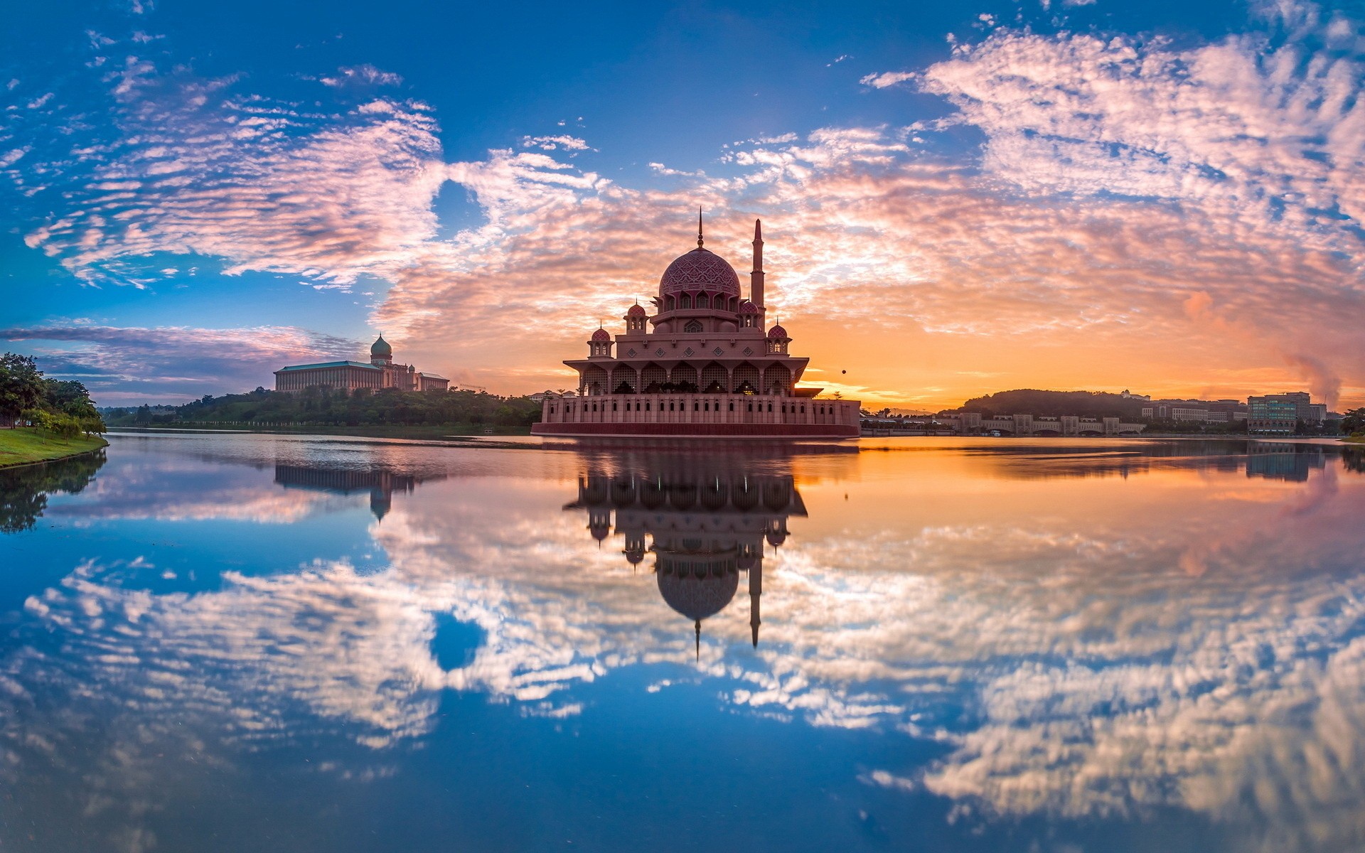 General 1920x1200 architecture sky reflection clouds mosque Putra Malaysia