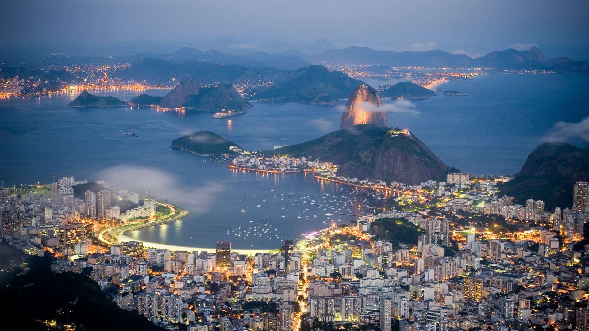 General 1920x1080 landscape Brazil Rio de Janeiro cityscape city lights South America city coast boat