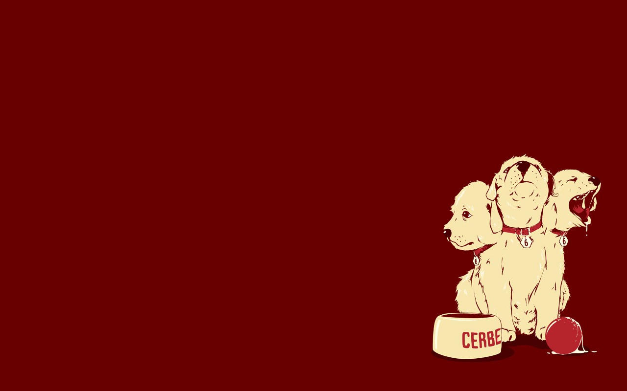 General 1280x800 minimalism Cerberus dog humor red background off-center