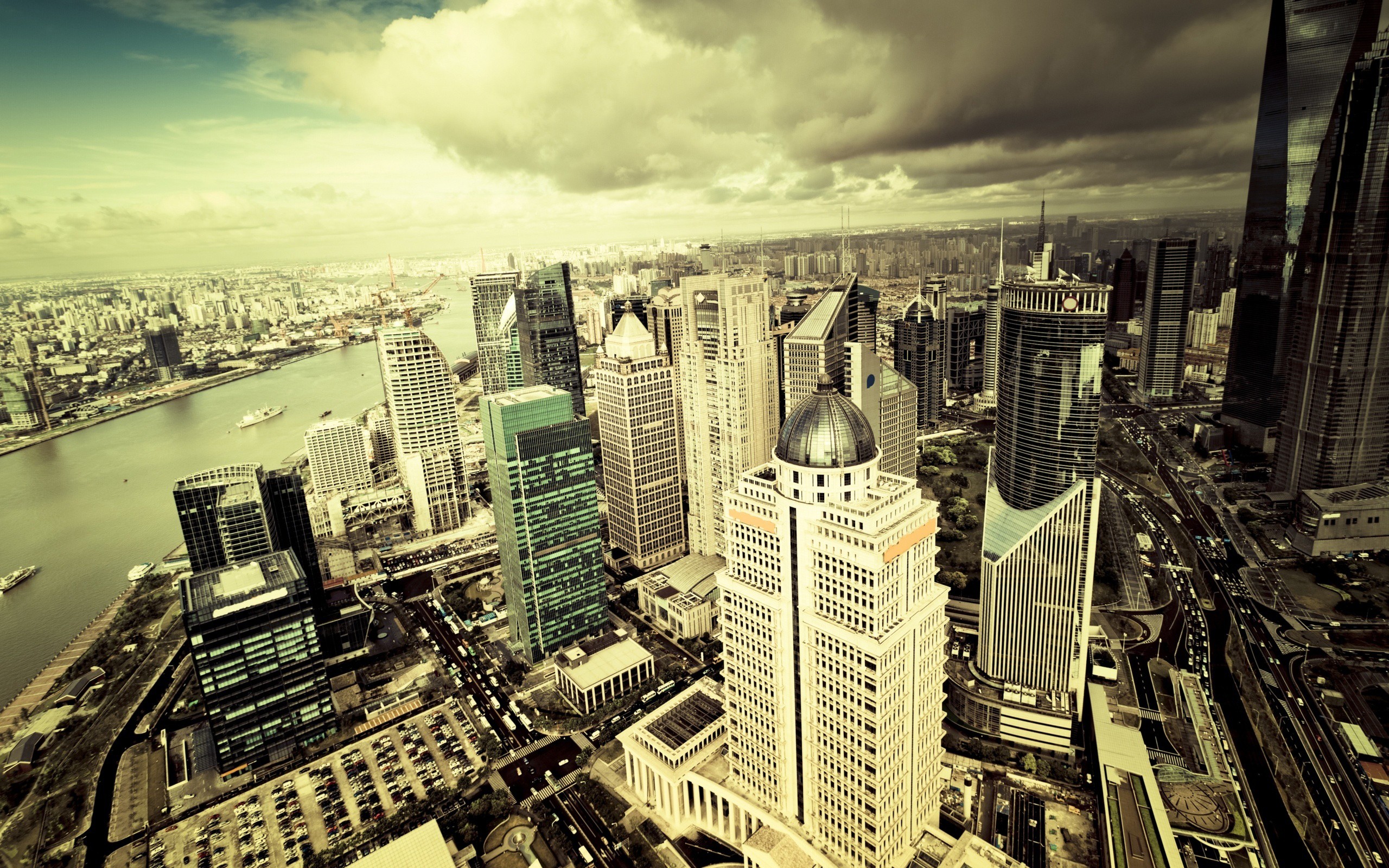 General 2560x1600 Shanghai China cityscape building clouds river Asia aerial view