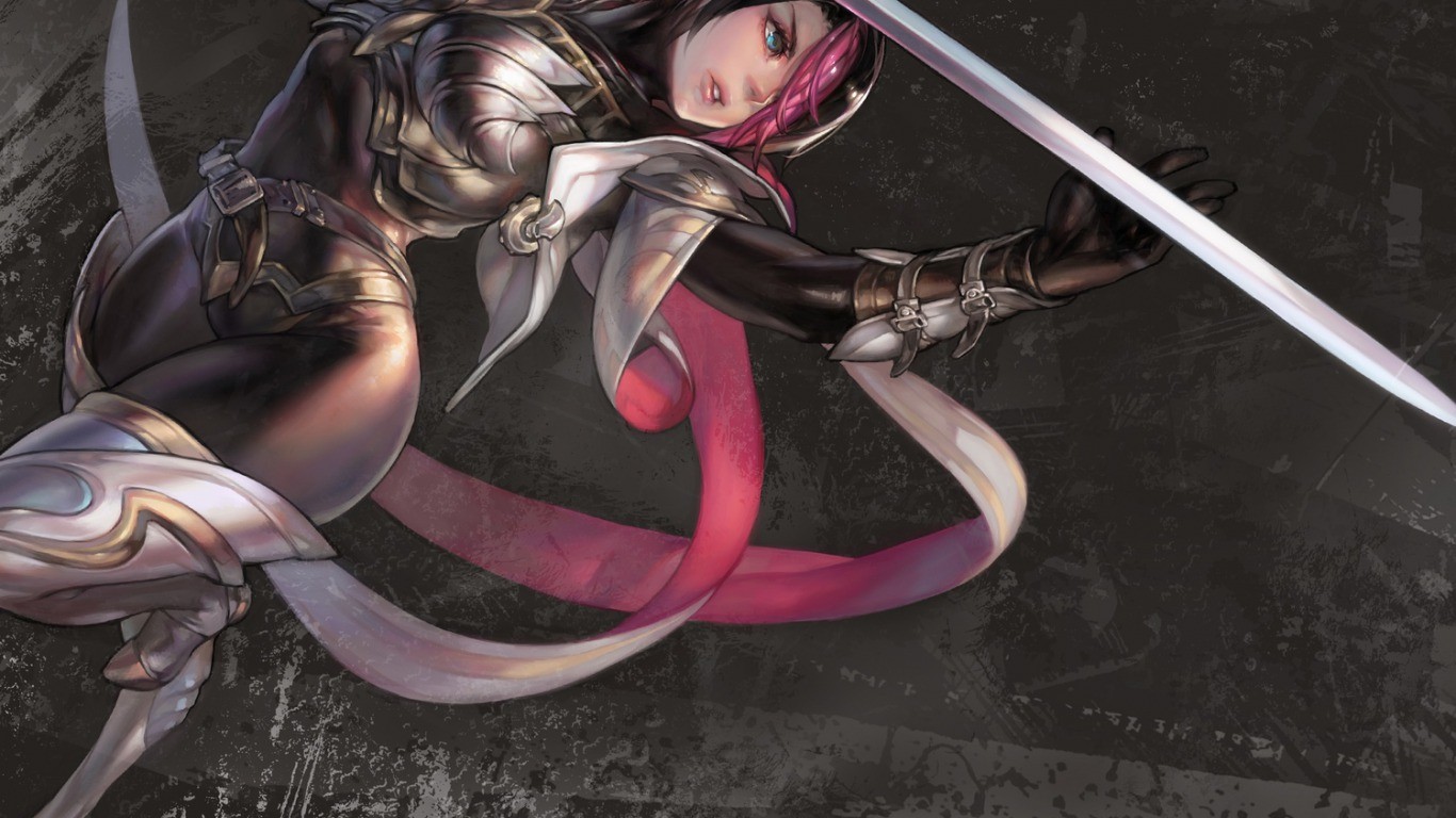 Anime 1366x768 Fiora (League of Legends) League of Legends video games women video game art video game girls PC gaming women with swords