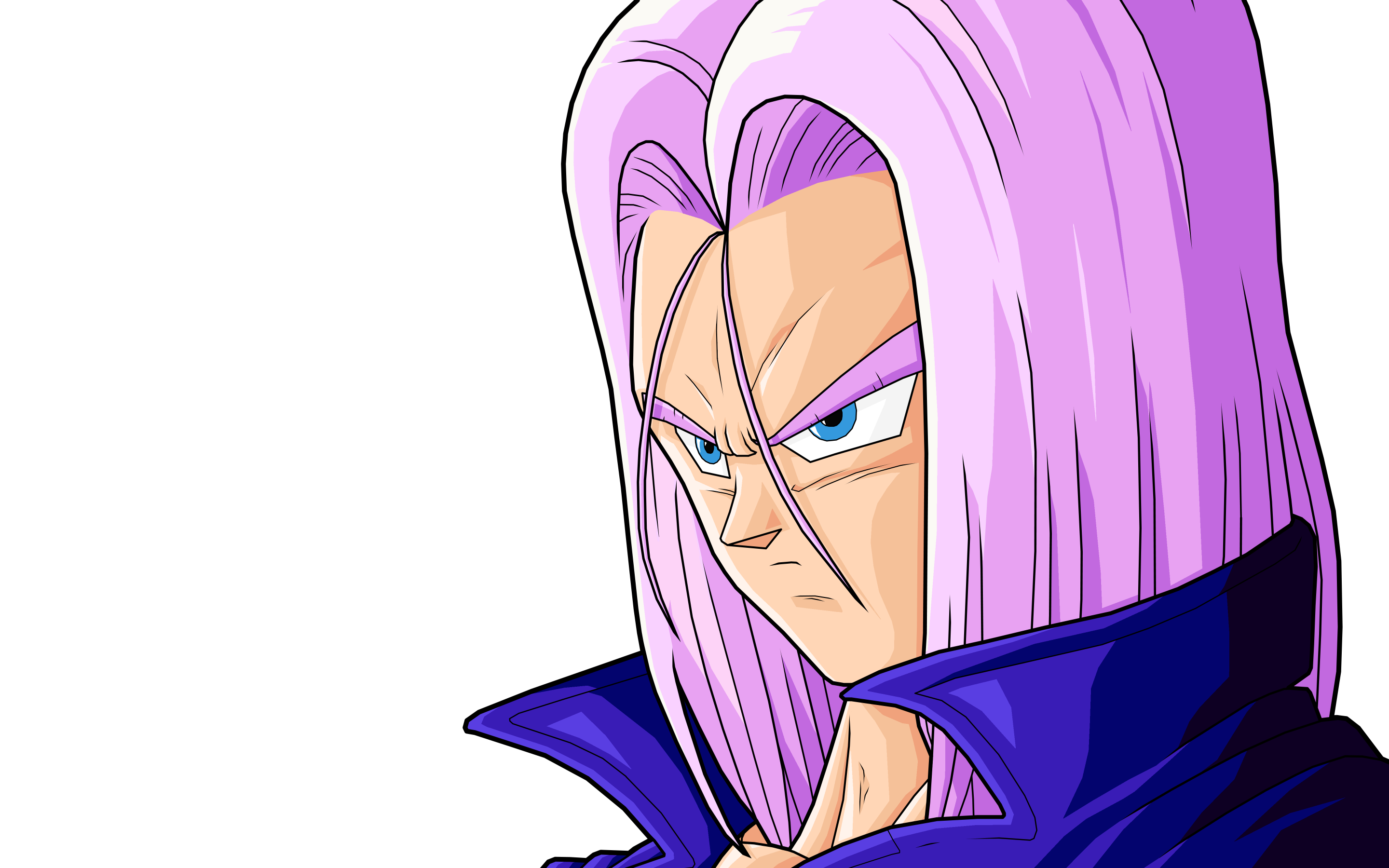 Anime 2880x1800 Trunks (Dragon ball) anime blue eyes pink hair anime boys angry face white background Dragon Ball Dragon Ball Z