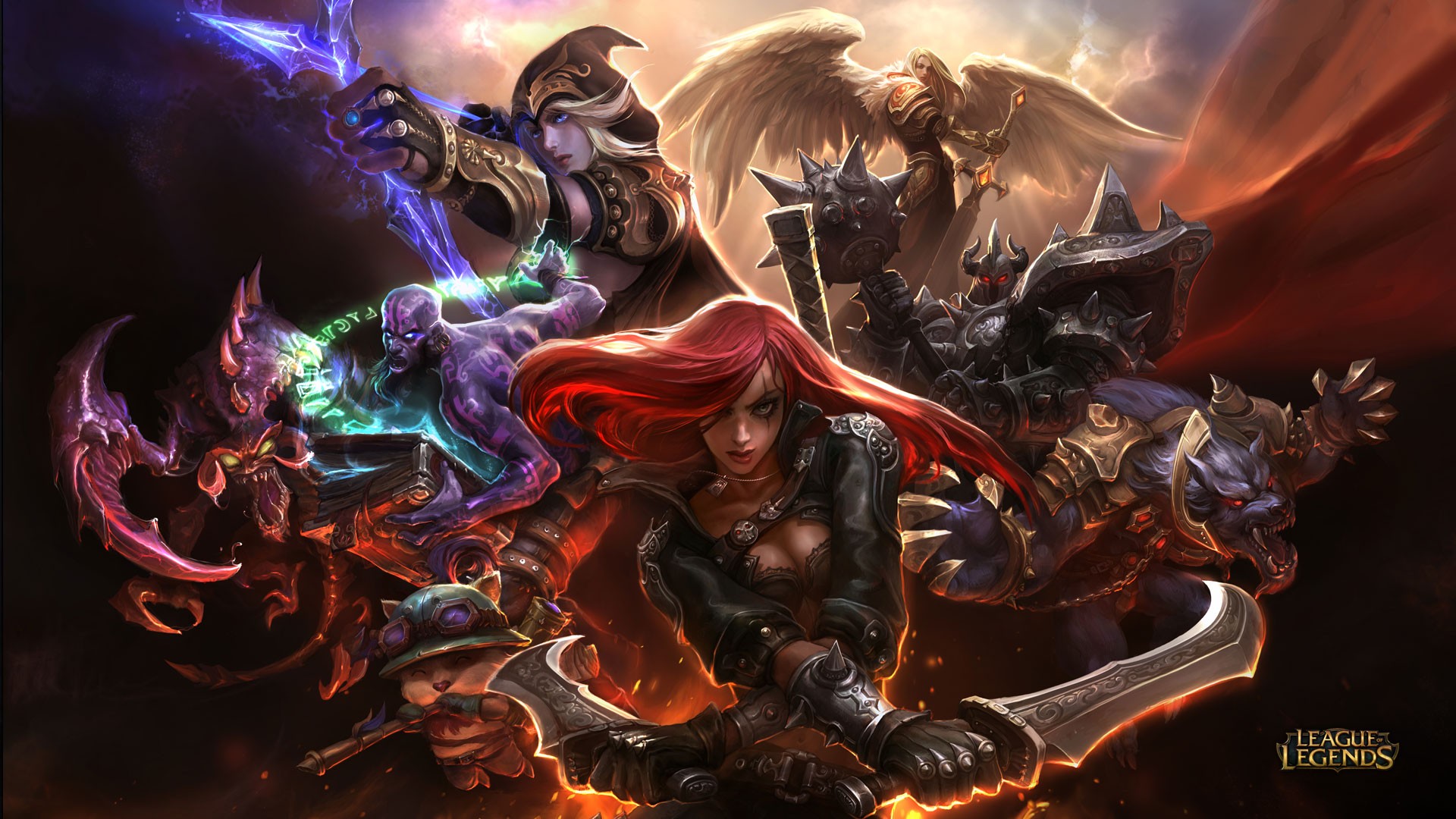 General 1920x1080 League of Legends video games PC gaming fantasy girl redhead long hair weapon cleavage video game girls women with swords boobs looking at viewer Ashe (League of Legends) Katarina (League of Legends) Cho'Gath (League of Legends) Ryze (League of Legends) Teemo (League of Legends) Warwick (League of Legends) Mordekaiser (League of Legends) Kayle (League of Legends)