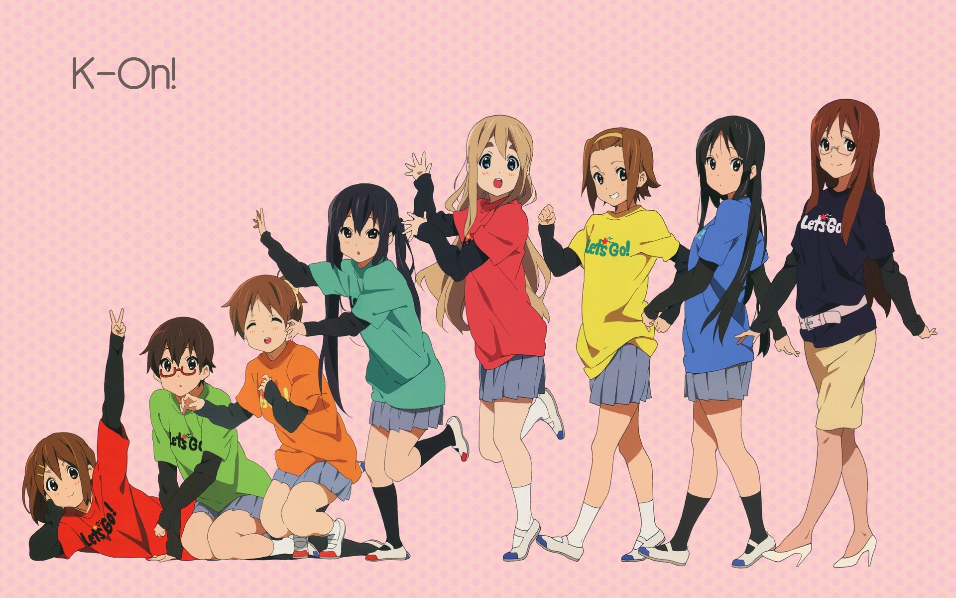 Anime 1920x1200 Hirasawa Ui anime girls anime K-ON! group of women simple background looking at viewer brunette dark hair