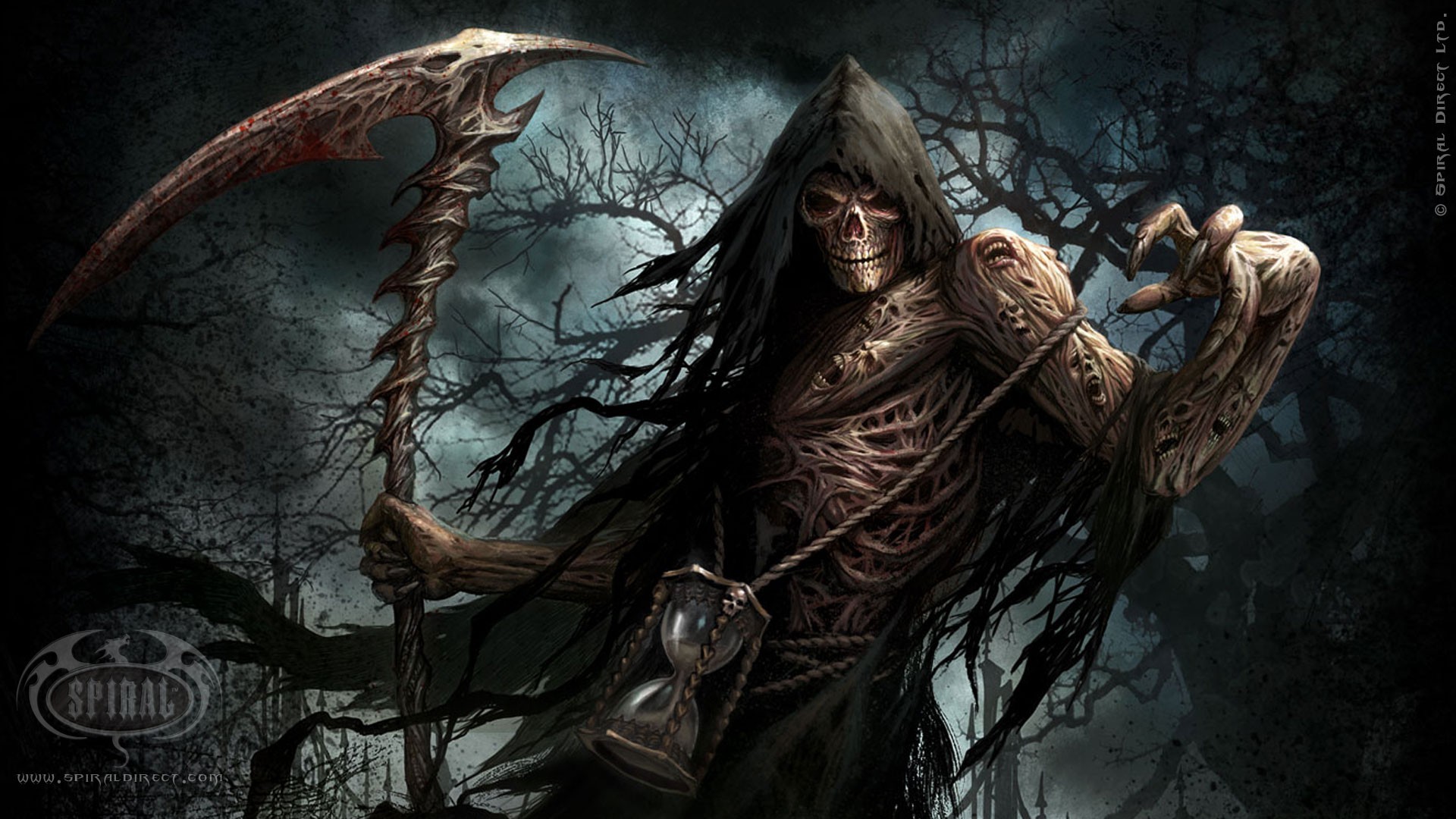 General 1920x1080 Grim Reaper fantasy art skull creature artwork scythe skeleton death hoods hourglasses