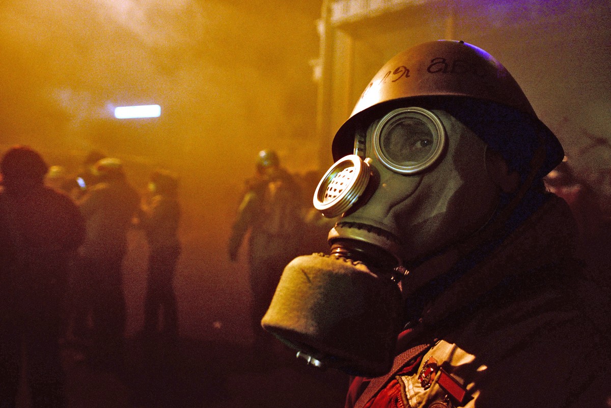 People 1200x801 gas masks closeup depth of field Maidan Ukraine