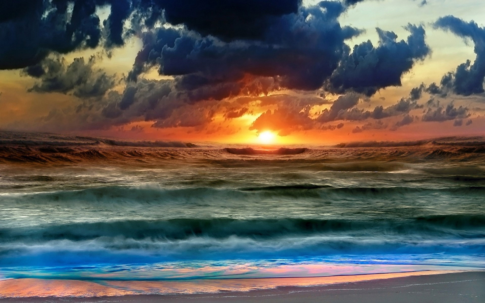 General 1920x1200 clouds sunset water sea waves beach sky