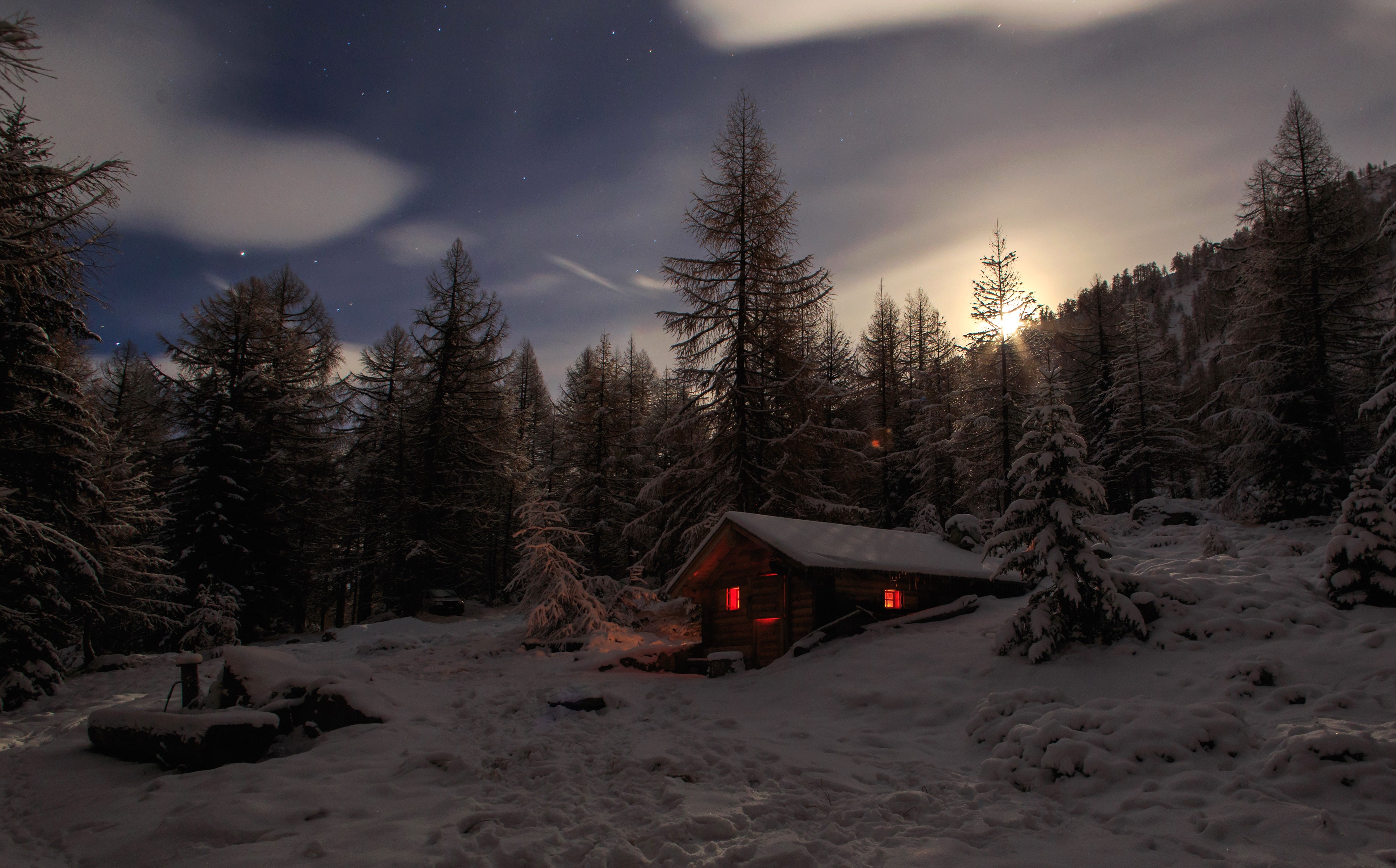 General 3602x2240 snow cabin trees winter cold hut outdoors