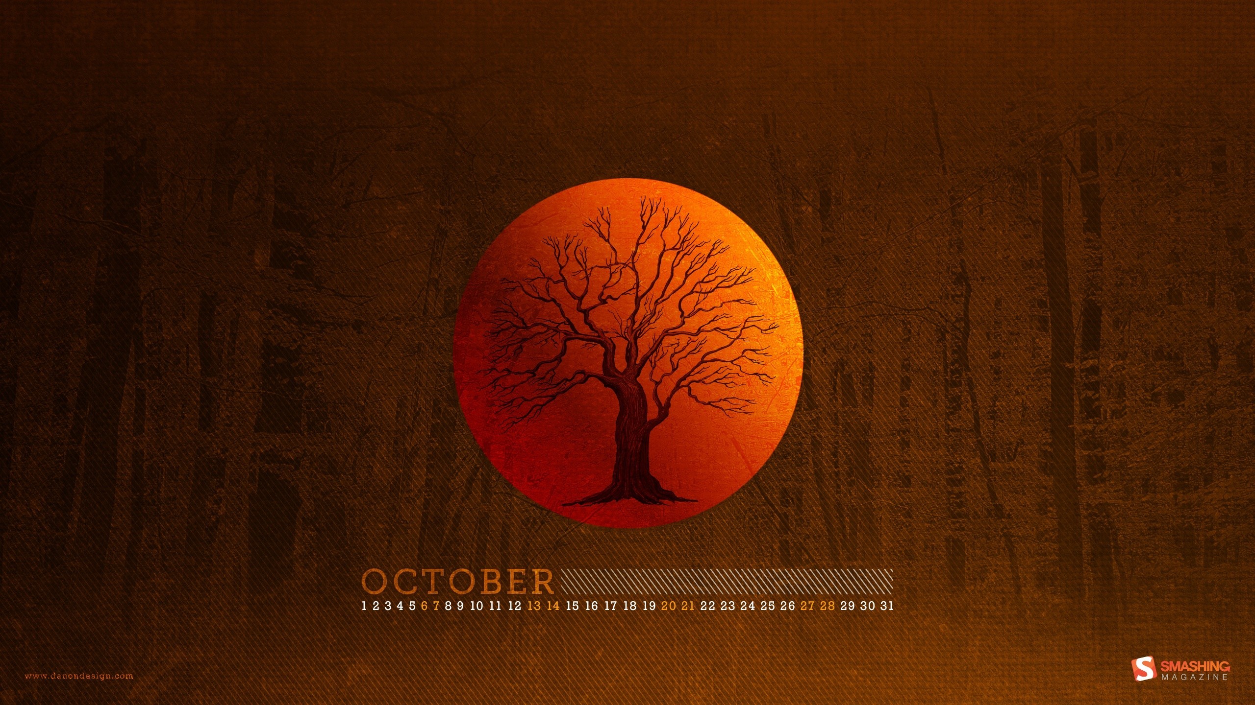 General 2560x1440 October calendar Smashing Magazine numbers digital art watermarked minimalism simple background trees branch