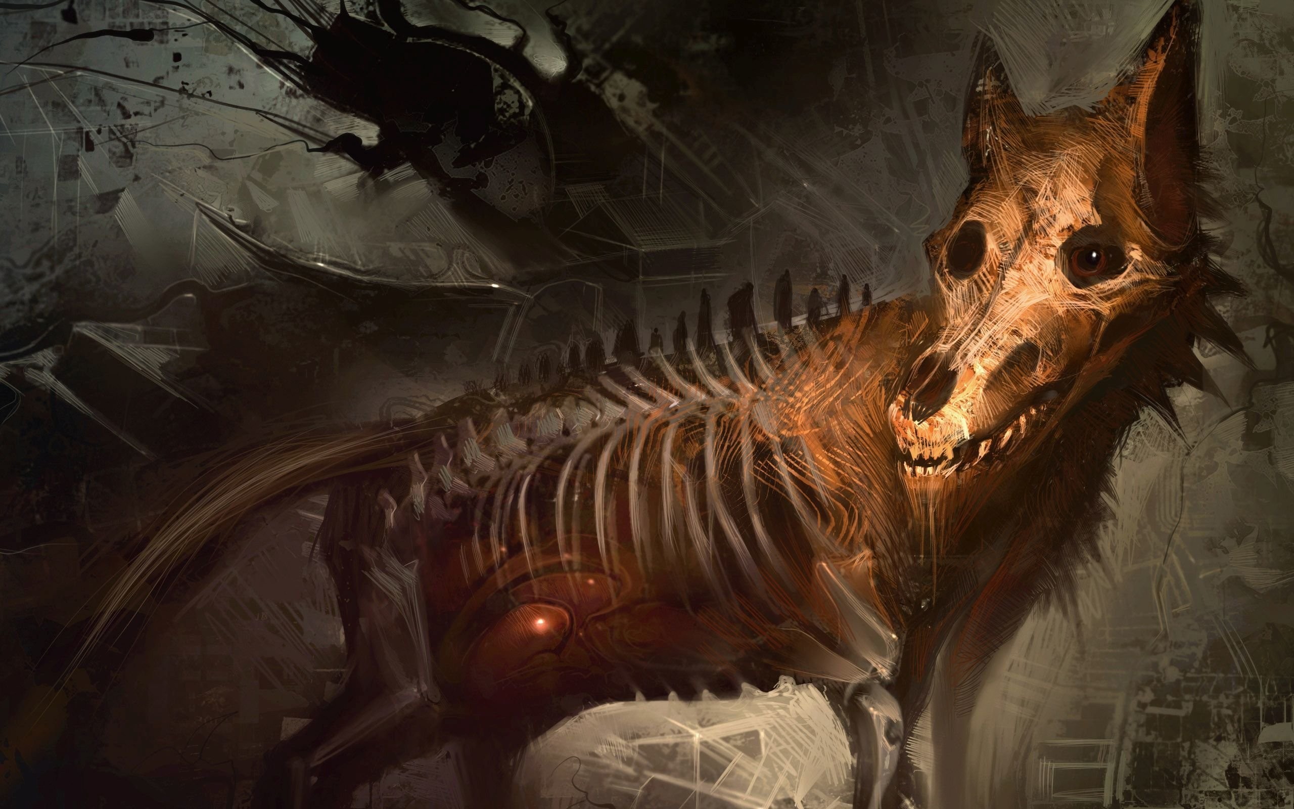 General 2560x1600 digital art skeleton bones ribs skull animals creature wolf creepy abstract