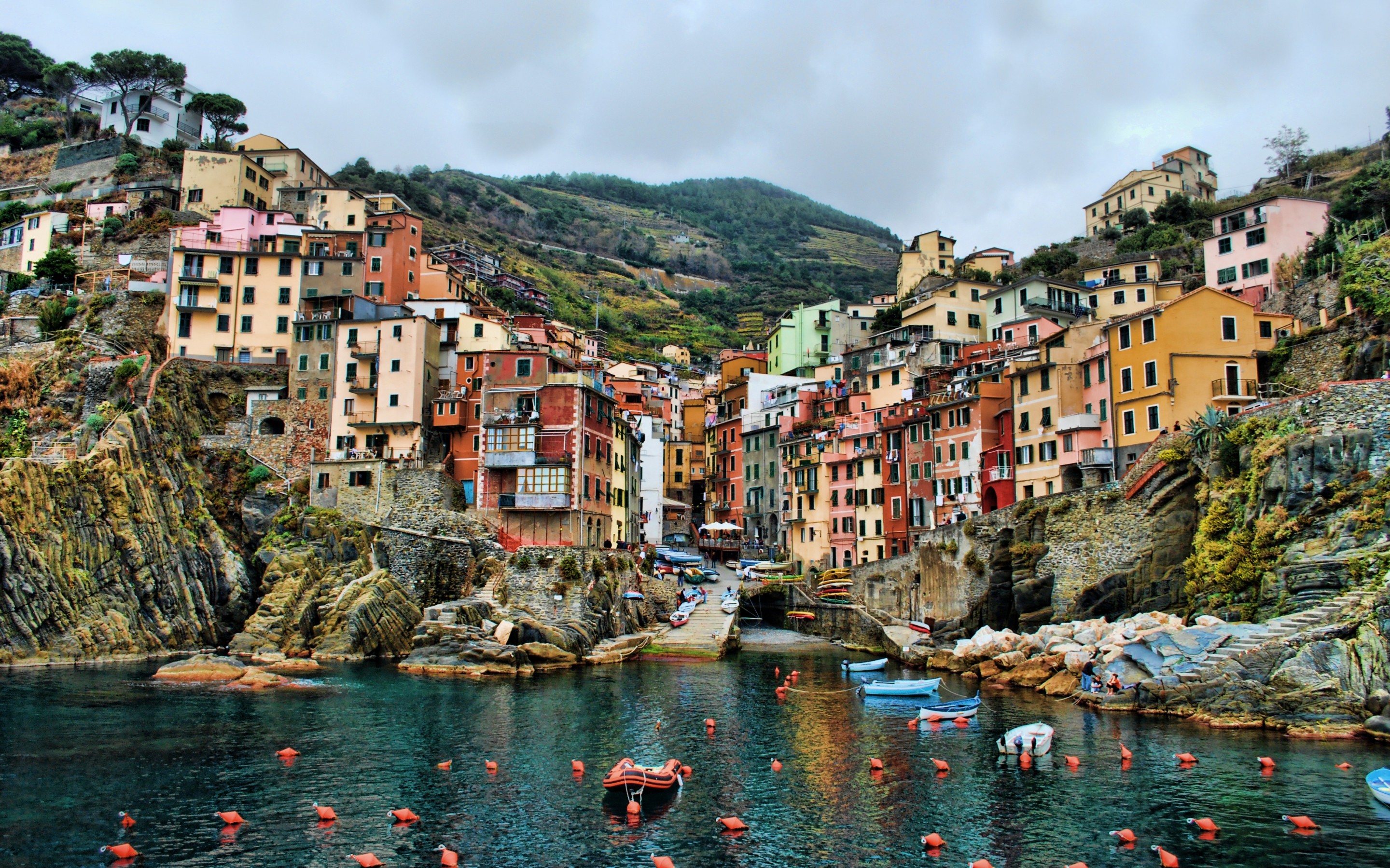 General 2880x1800 Italy landscape house building water town Cinque Terre HDR