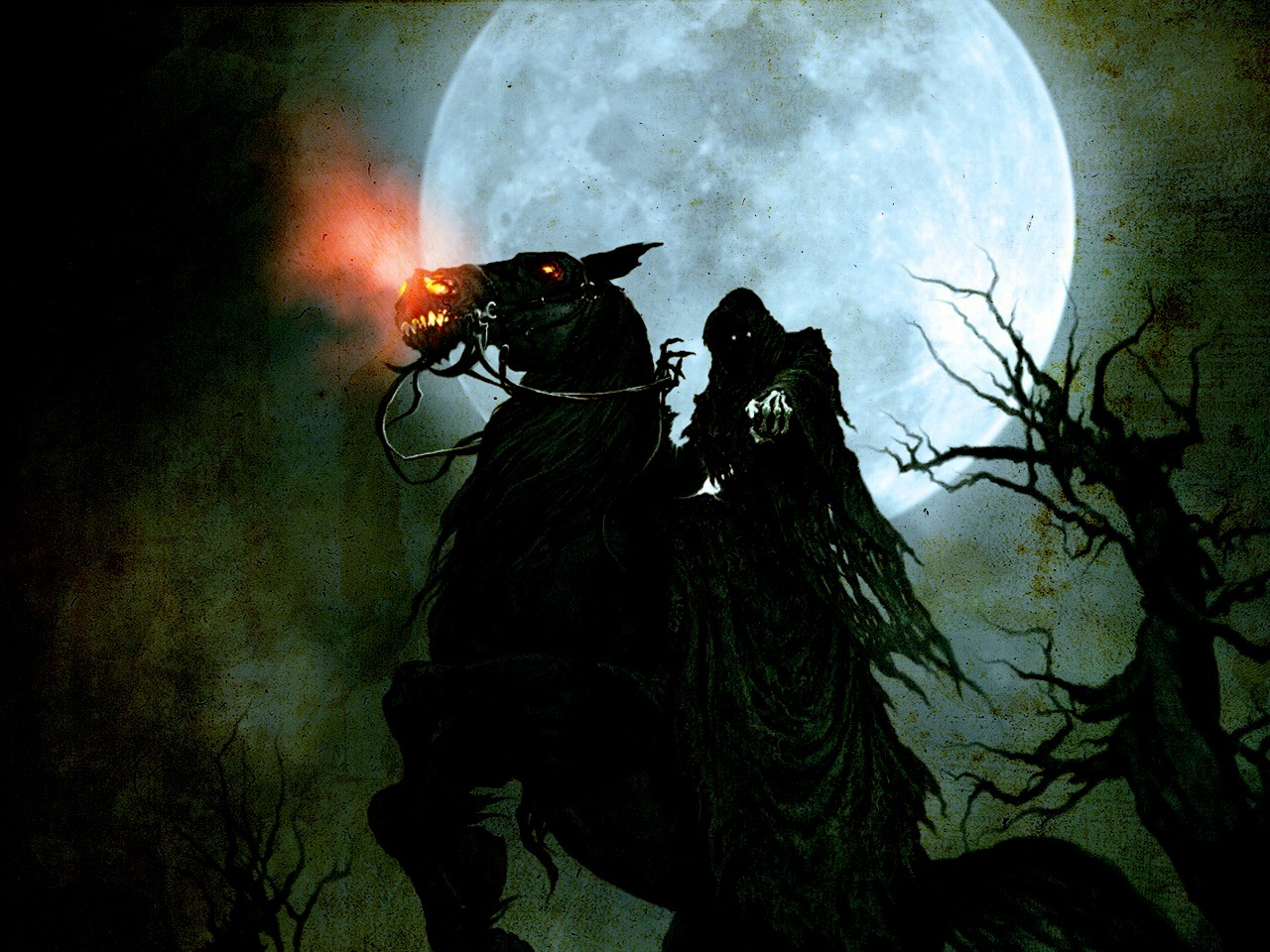 General 1280x960 bones knight Moon horse creepy fantasy art Grim Reaper glowing eyes dark fantasy
