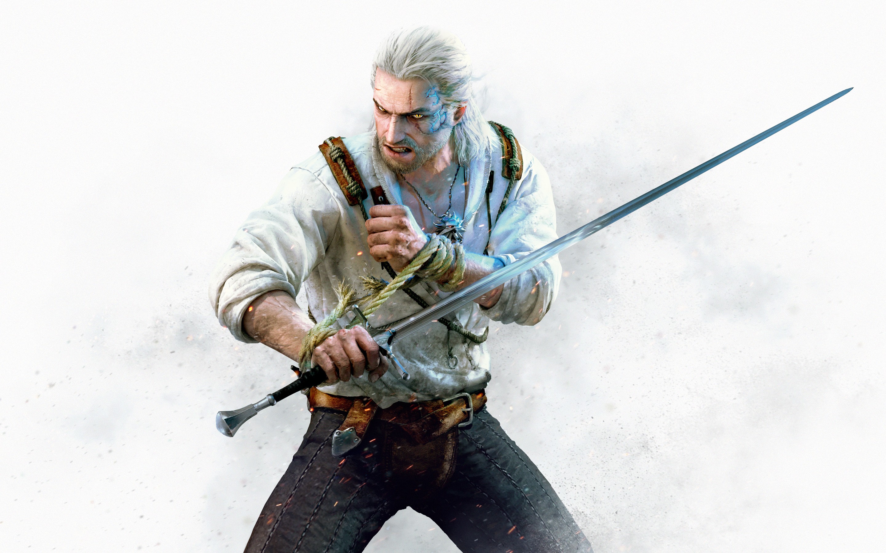 General 2880x1800 The Witcher 3: Wild Hunt Video Game Heroes video games RPG fantasy men simple background sword Geralt of Rivia video game men video game characters PC gaming