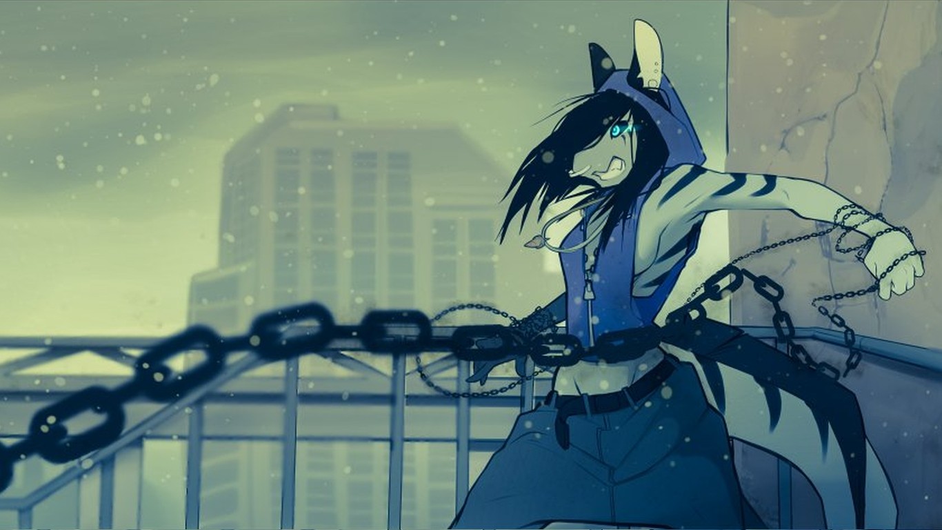 General 1366x768 furry Anthro blue eyes chains