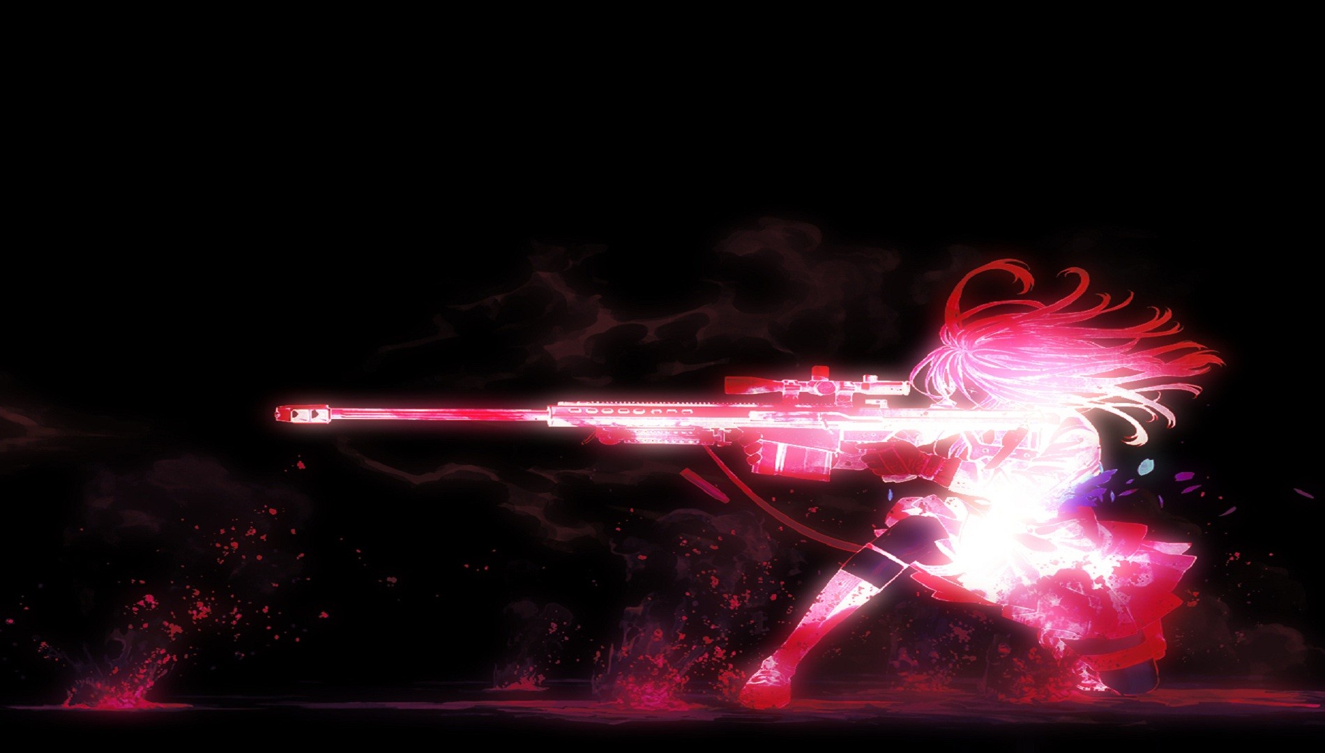 Anime 1900x1080 anime girls sniper rifle weapon anime colorful simple background pink girls with guns rifles black background aiming long hair kneeling