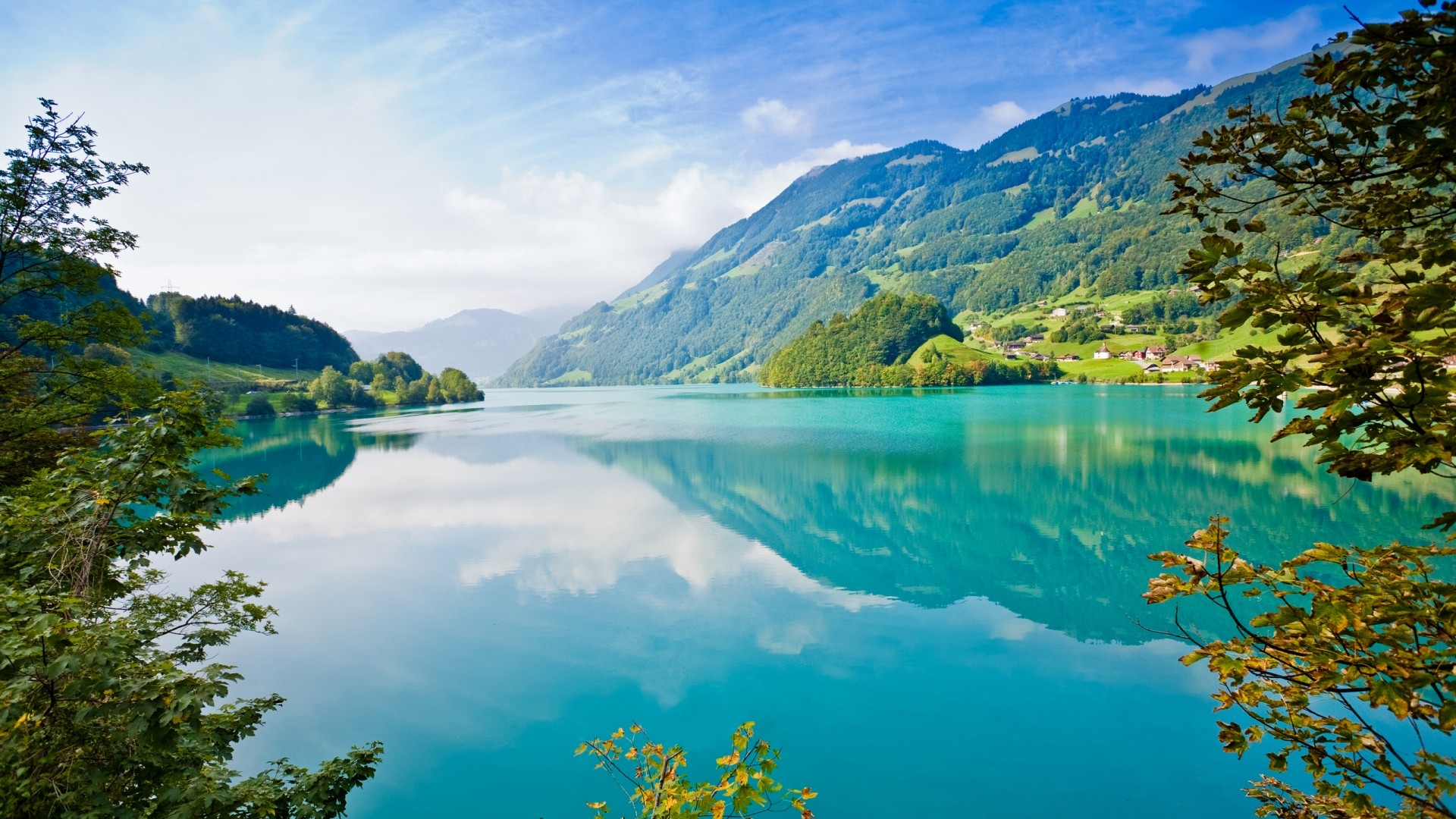 General 1920x1080 water mountains lake reflection nature landscape trees turquoise Alps outdoors Switzerland calm