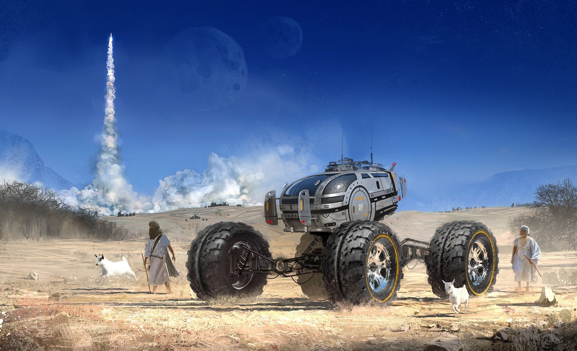 General 1918x1166 artwork futuristic rocket vehicle digital art animals sky