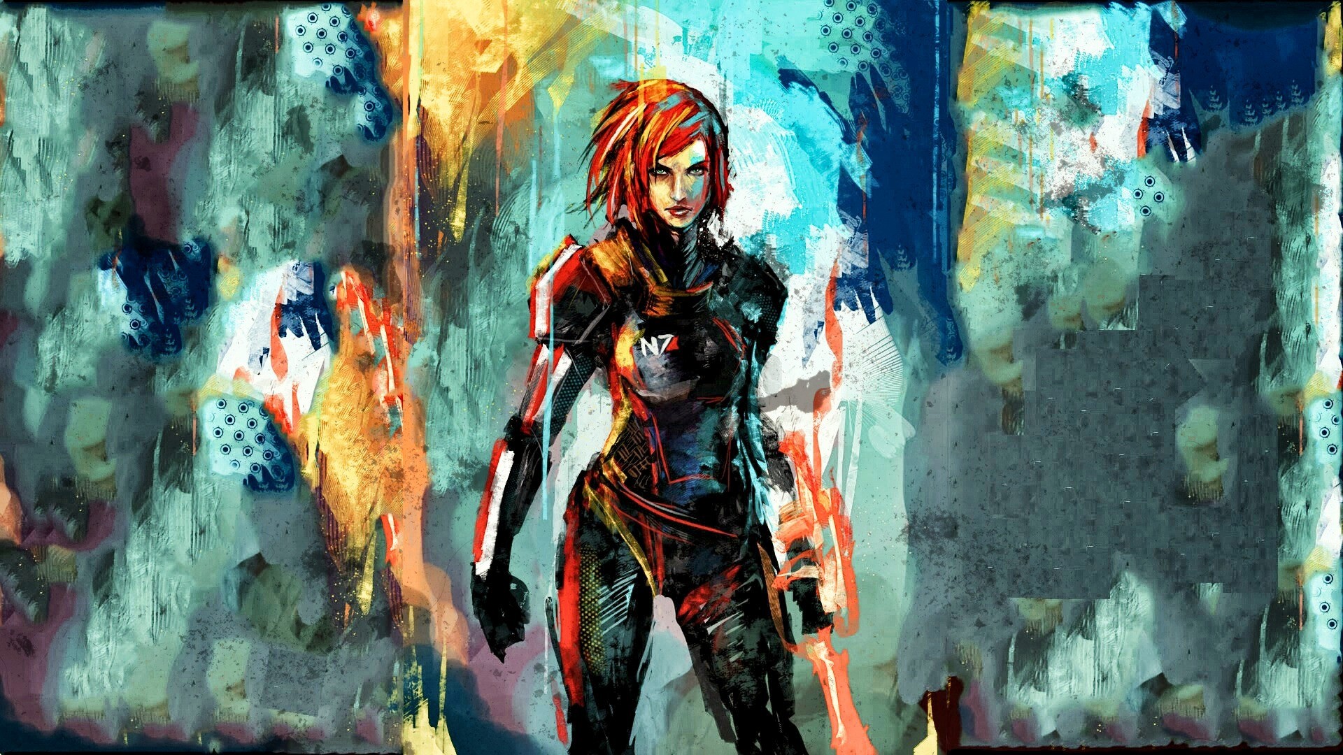 General 1920x1080 Mass Effect video game art video games Video Game Heroes cyan PC gaming science fiction Commander Shepard science fiction women video game girls Jane Shepard