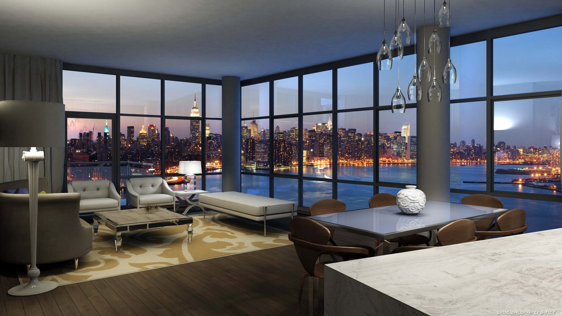General 1920x1080 cityscape Manhattan living rooms depth of field New York City apartment