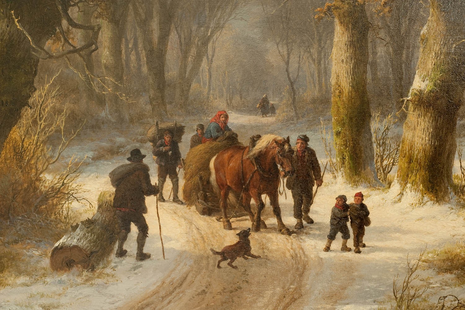 General 1500x999 painting classic art peasants children dirt road horse log dog trees forest snow