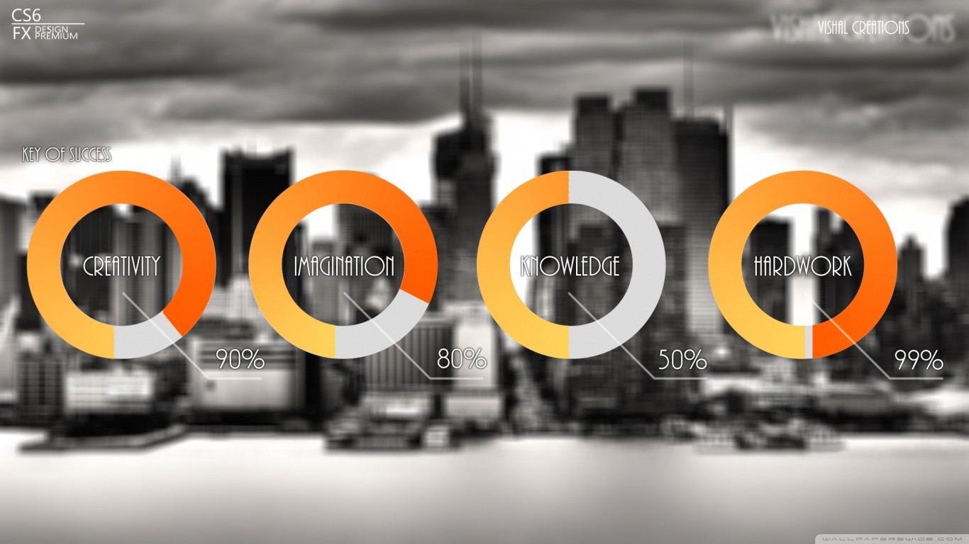 General 1366x768 artwork success digital art numbers typography cityscape circle