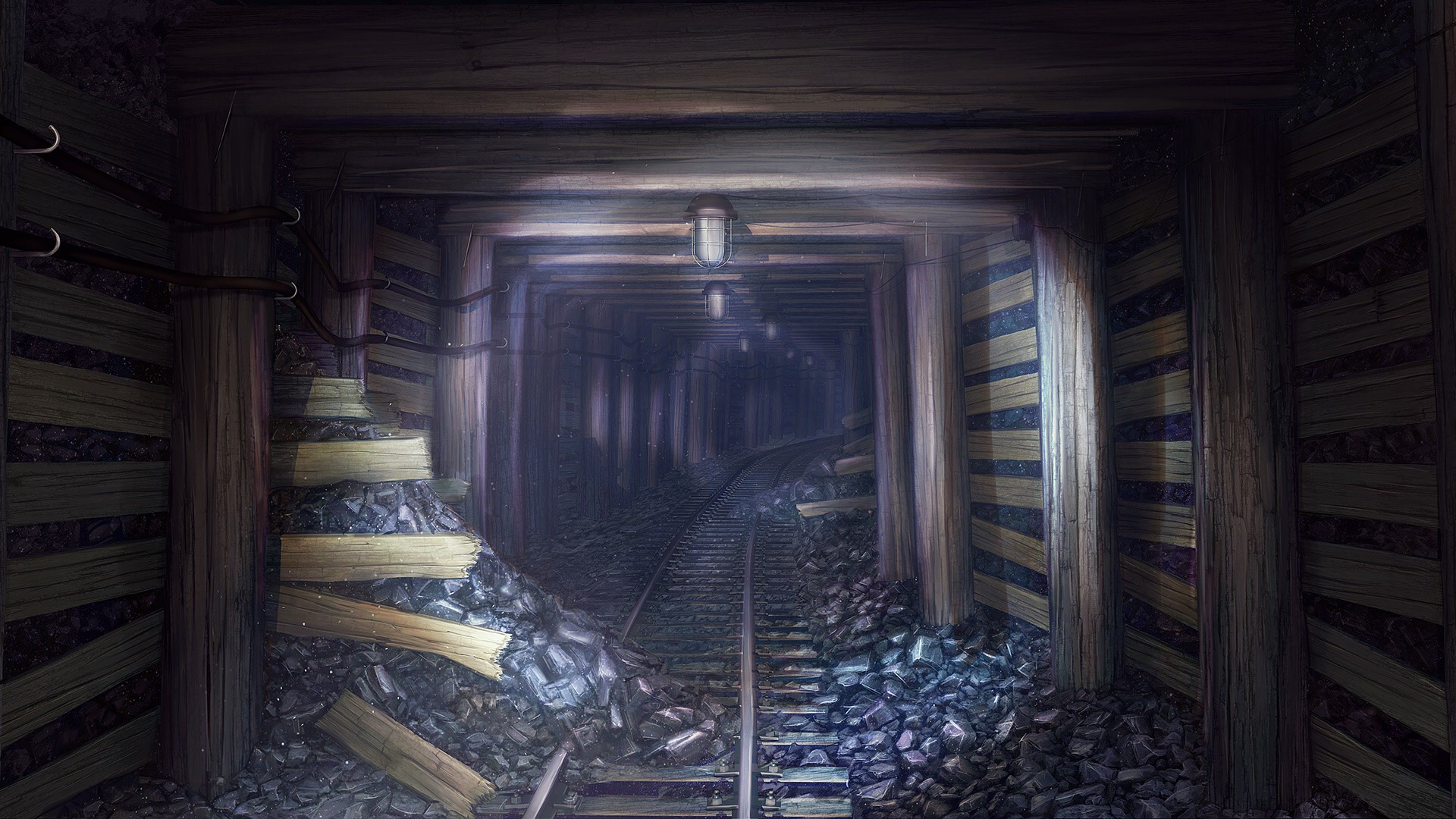 General 1920x1080 mine shaft Everlasting Summer (visual novel) cave-in underground anime railway