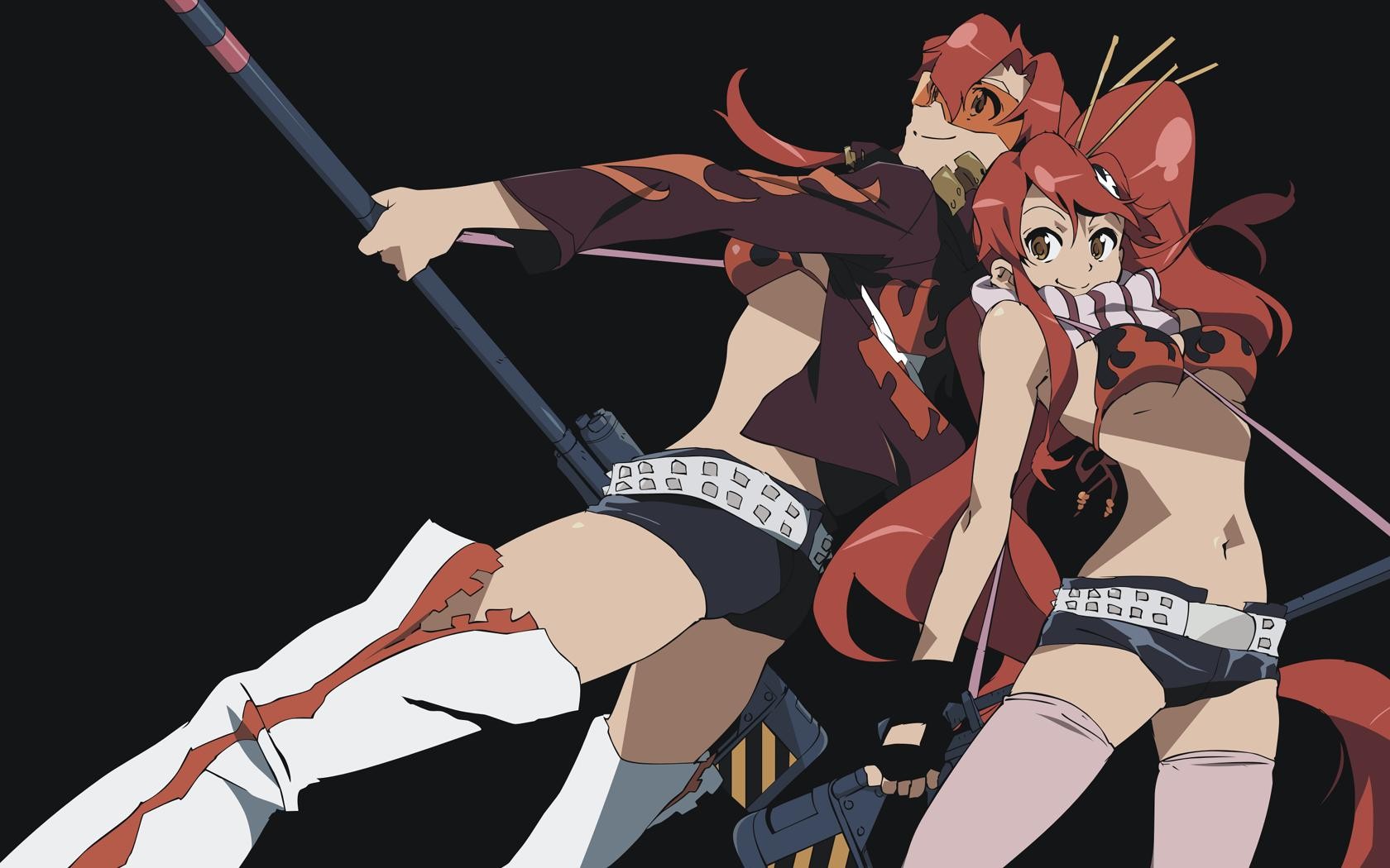 Anime 1680x1050 Littner Yoko redhead sniper rifle underboob anime girls stockings thigh-highs thigh high boots thighboots belly boobs