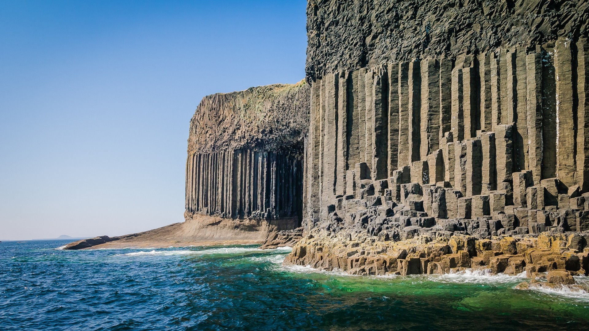 General 1920x1080 sea Scotland nature landscape coast pillar column rocks cliff erosion beach UK rock formation