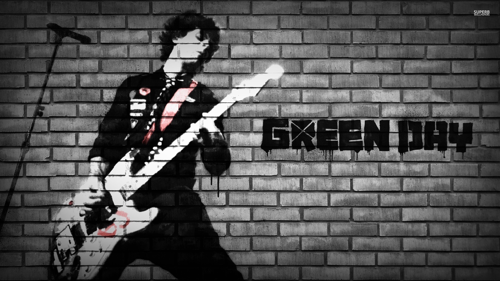 General 1920x1080 Green Day music artwork men guitar musical instrument wall selective coloring band