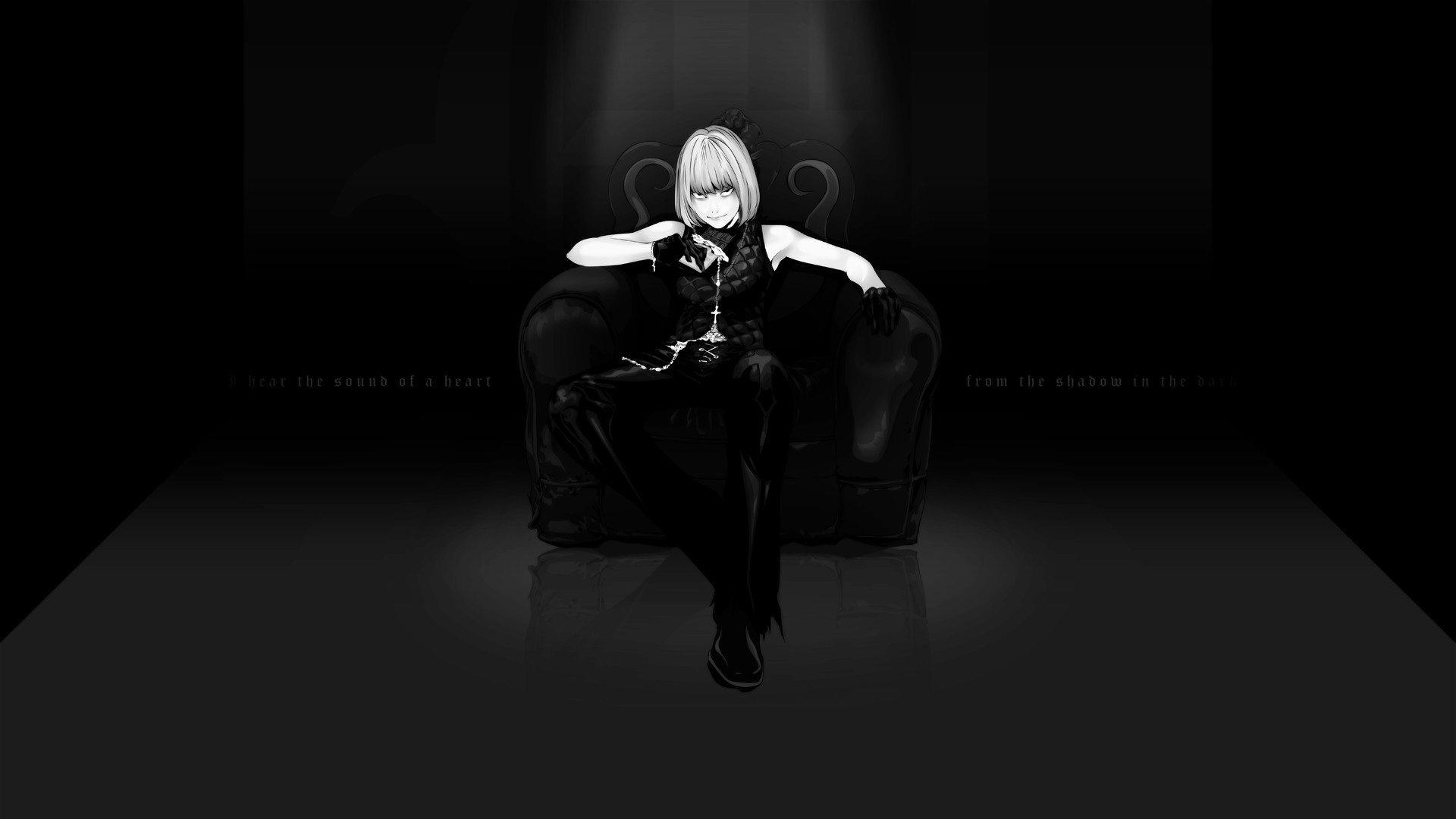 Anime 1920x1080 Death Note monochrome Mello (Death Note) anime girls anime sitting looking at viewer chair women indoors women