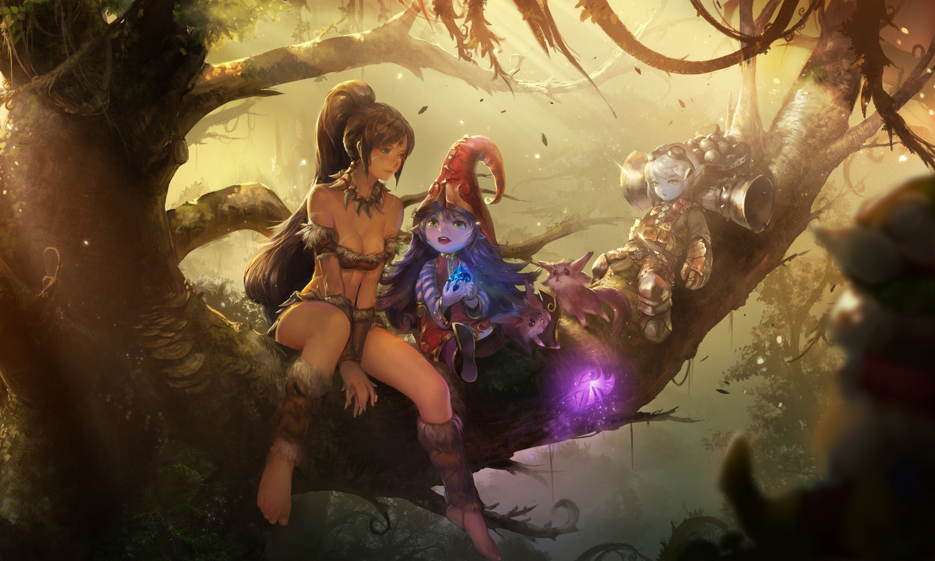 Anime 1920x1152 League of Legends Lulu (League of Legends) Nidalee (League of Legends) trees video games Tristana (League of Legends) Teemo (League of Legends) video game girls boobs cleavage DeviantArt fantasy art fantasy girl PC gaming