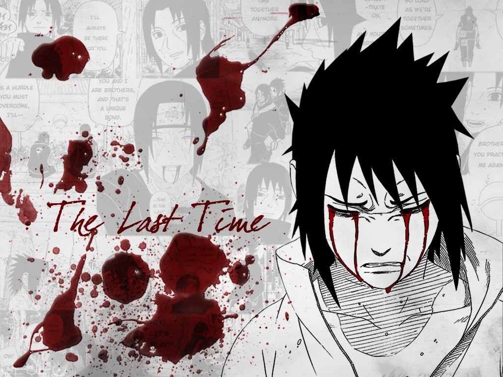 Anime 1024x768 Naruto Shippuden blood Uchiha Itachi Uchiha Sasuke manga tears brothers Bleeding Eyes blood spatter