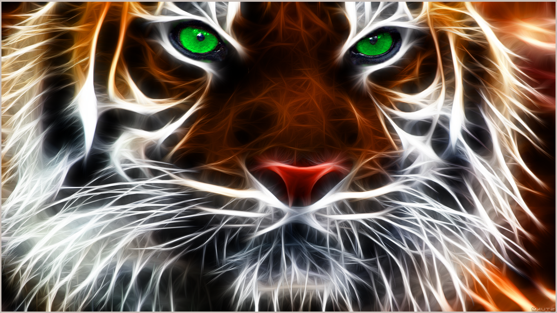 General 1920x1080 tiger animals Fractalius mammals big cats animal eyes green eyes