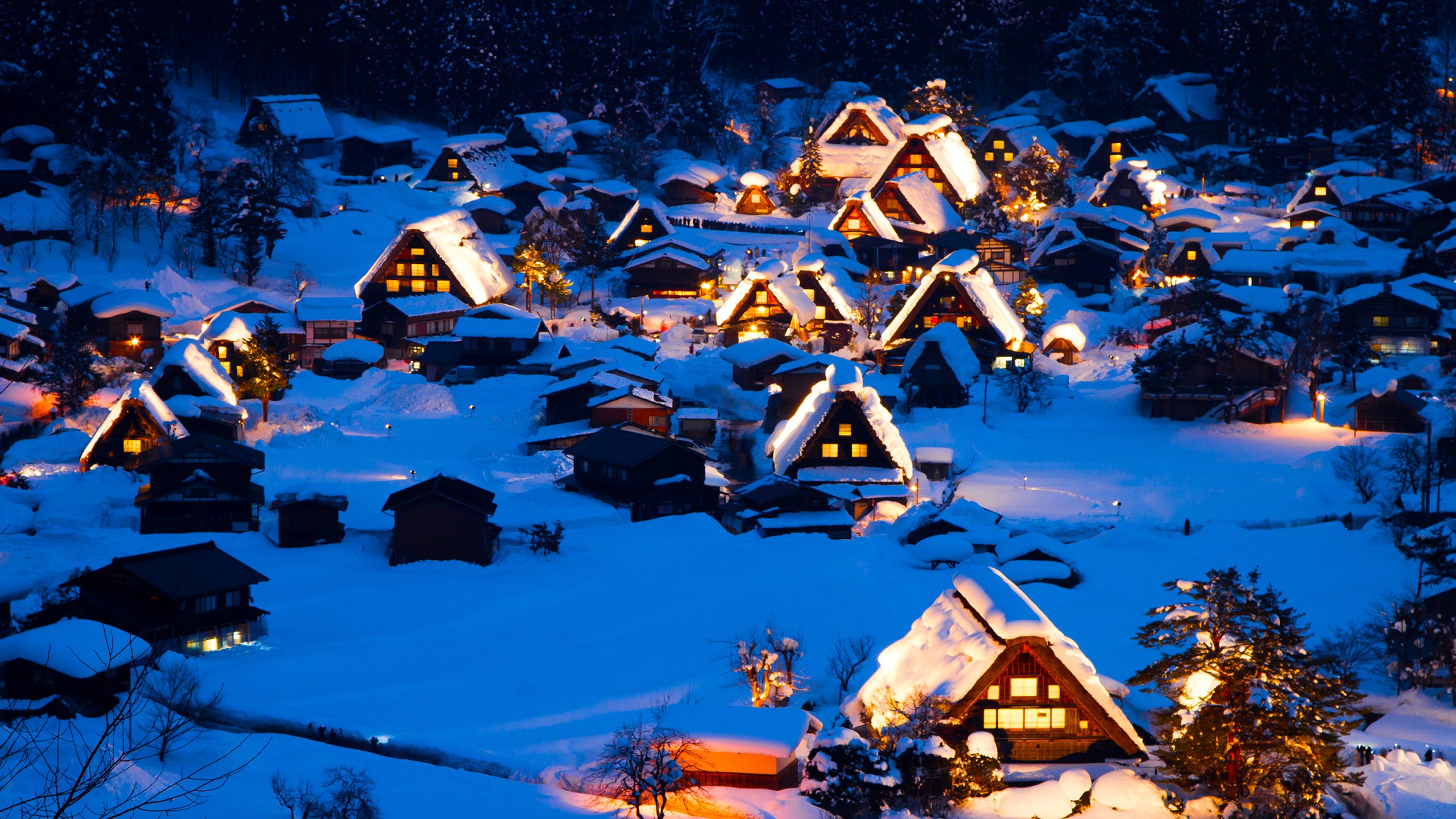 General 2560x1440 village winter lights snow cold outdoors