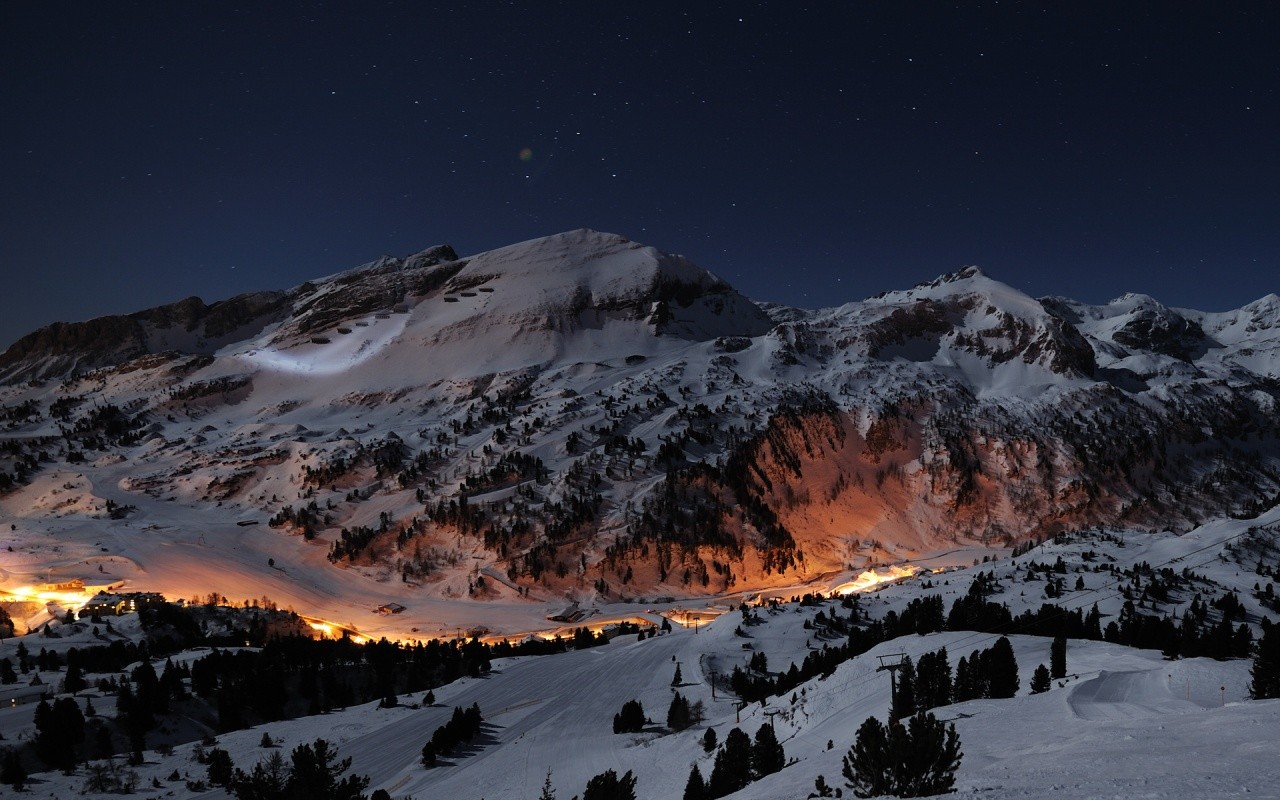 General 1280x800 landscape winter mountains snow valley ski resort nature outdoors Switzerland Alps low light