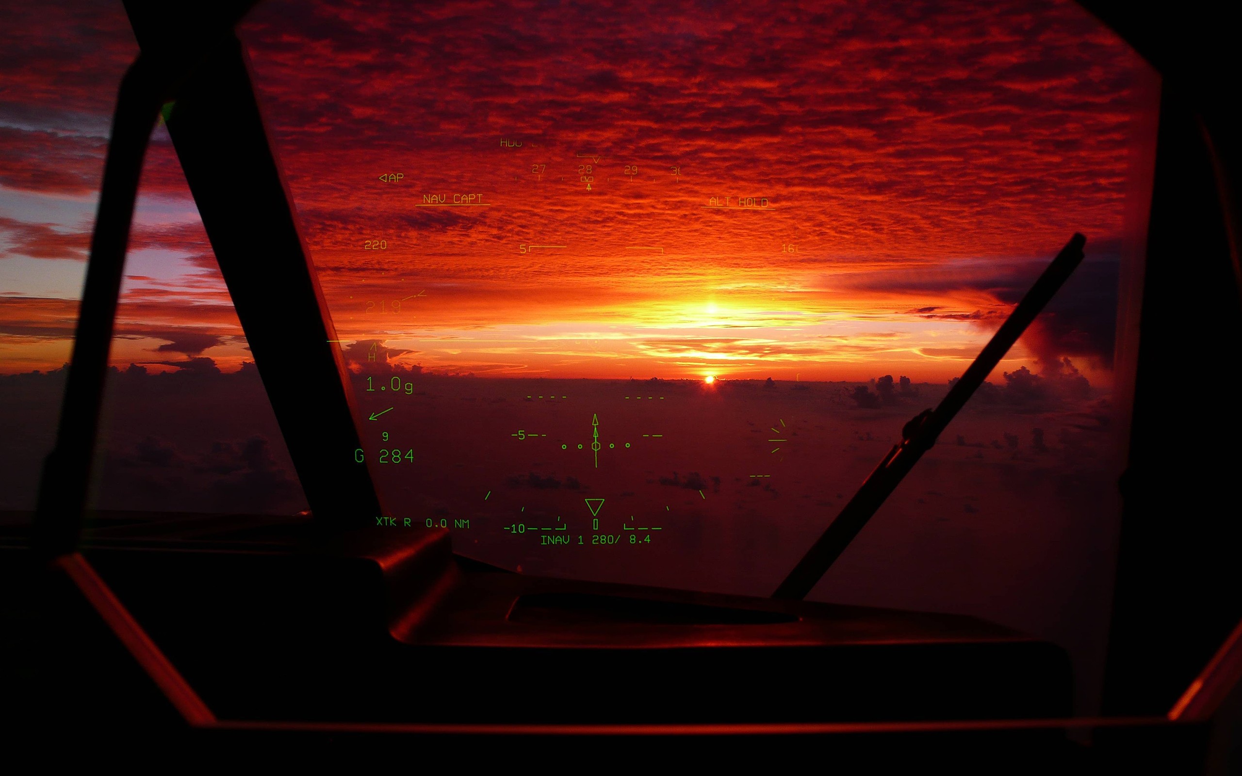 General 2560x1600 sunset aircraft cockpit HUD clouds vehicle Sun low light