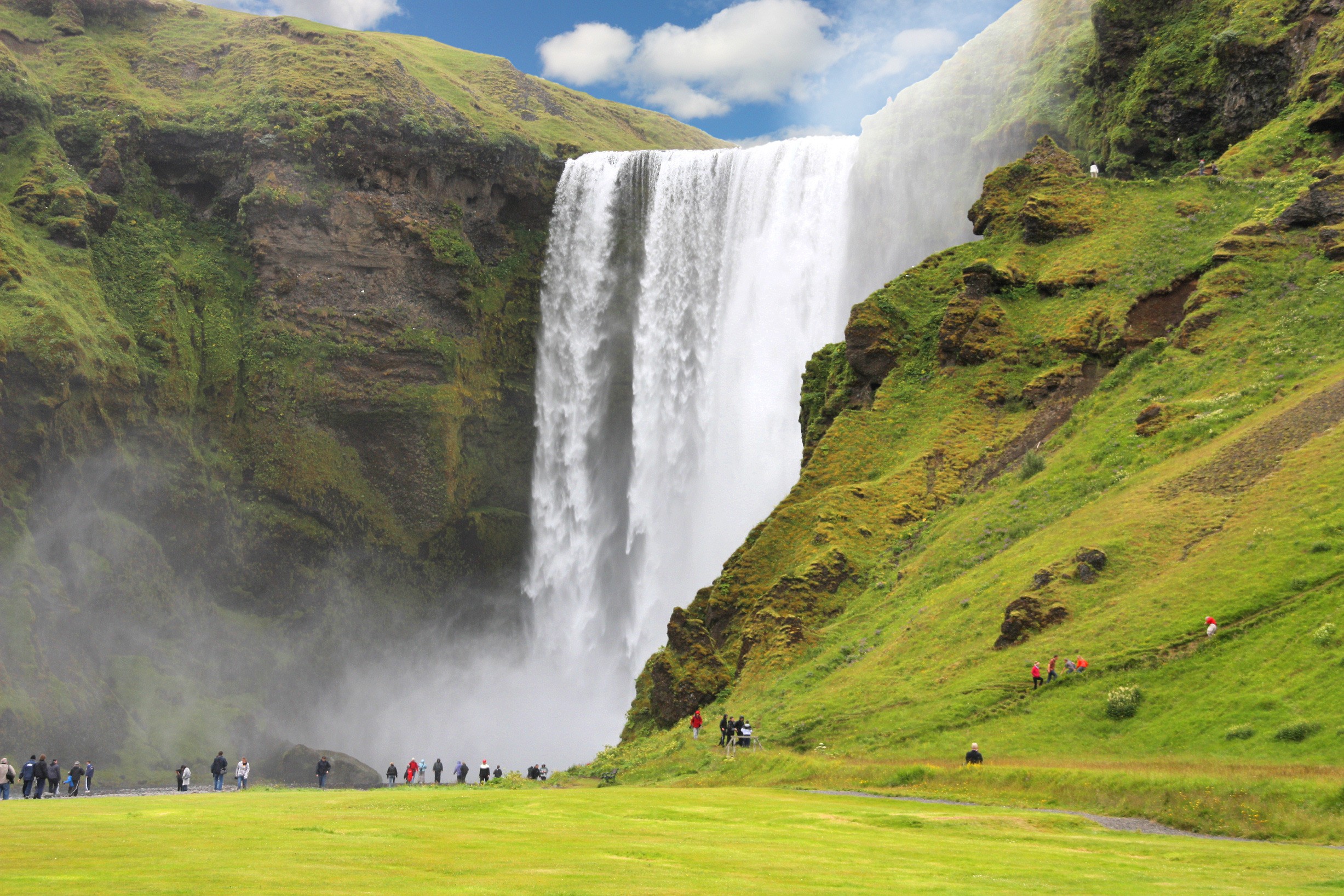 General 2454x1636 landscape waterfall people Iceland Skogafoss Falls nordic landscapes nature outdoors water