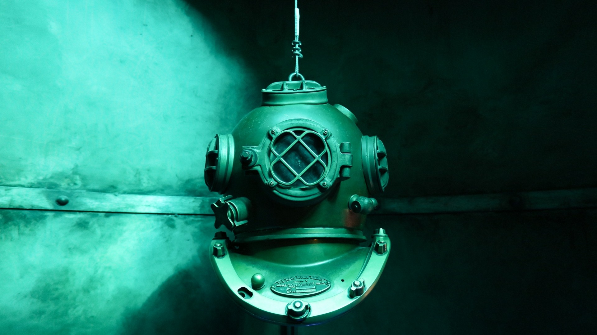 General 1920x1080 smoke divers metal screw minimalism green helmet turquoise